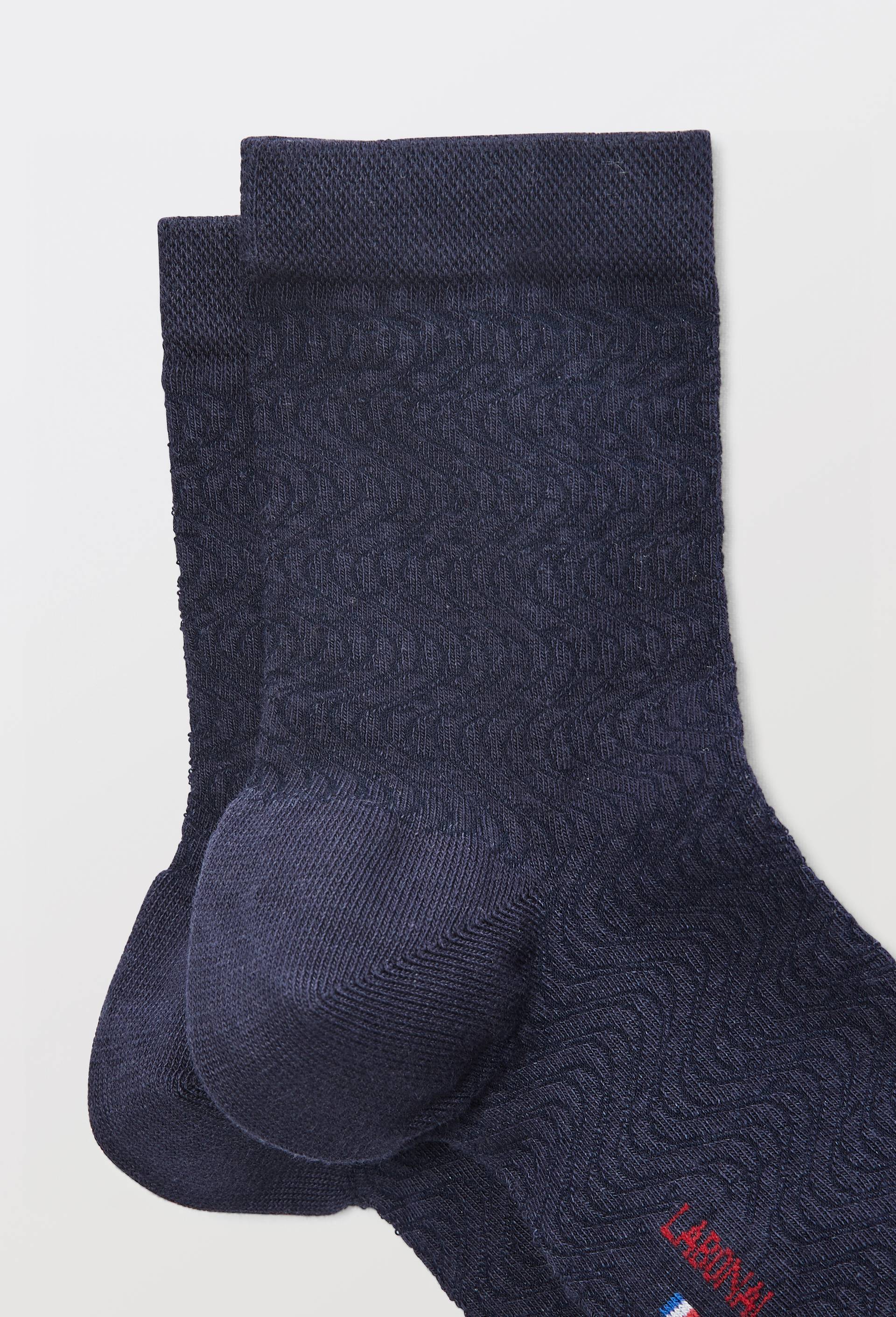 Paire de socquettes fantaisie en coton LABONAL, Bleu fonc&eacute;, large image number 1