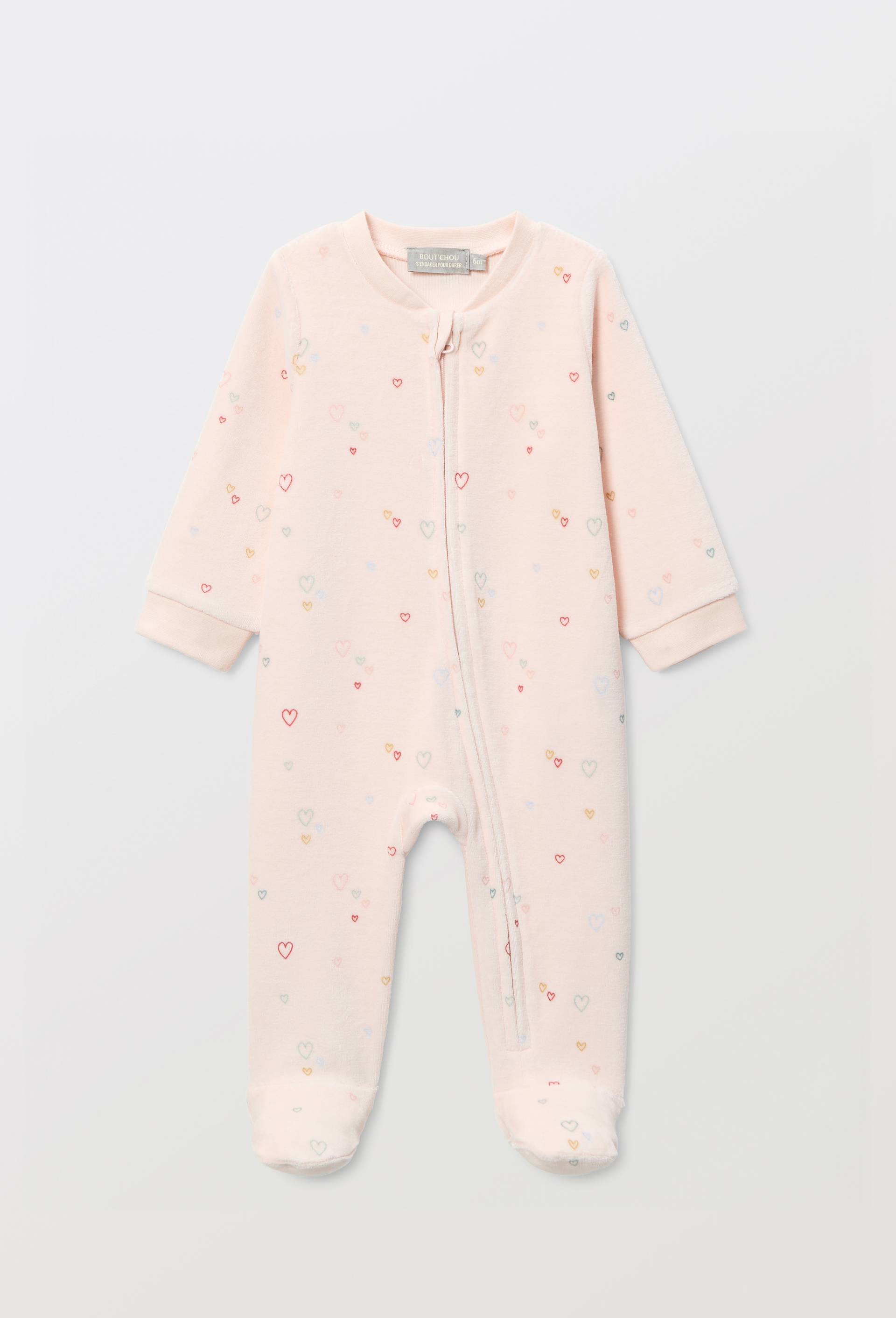 Dors-bien zipp&eacute; en velours en coton BIO GOTS, Rose clair, large image number 0