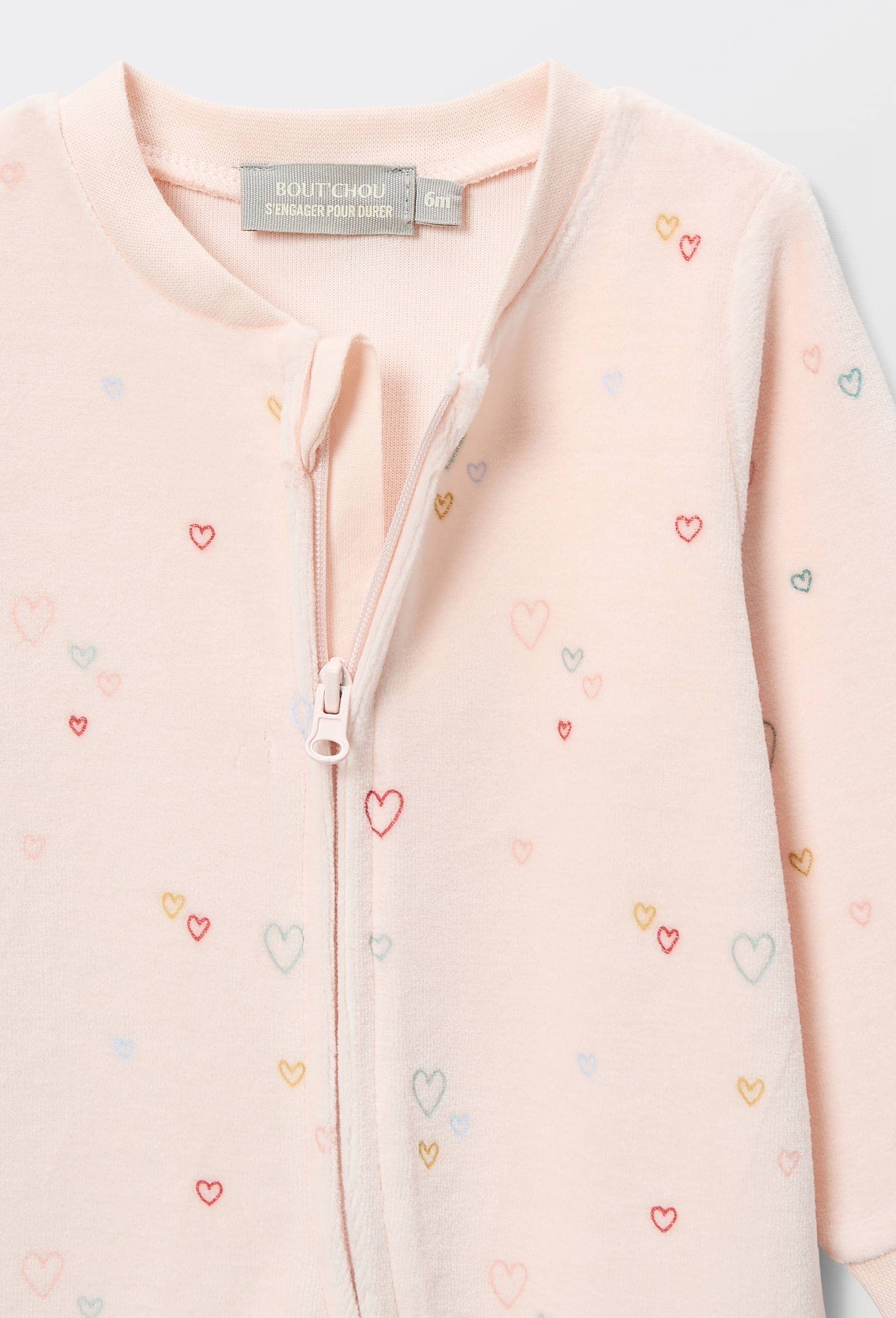 Dors-bien zipp&eacute; en velours en coton BIO GOTS, Rose clair, large image number 2
