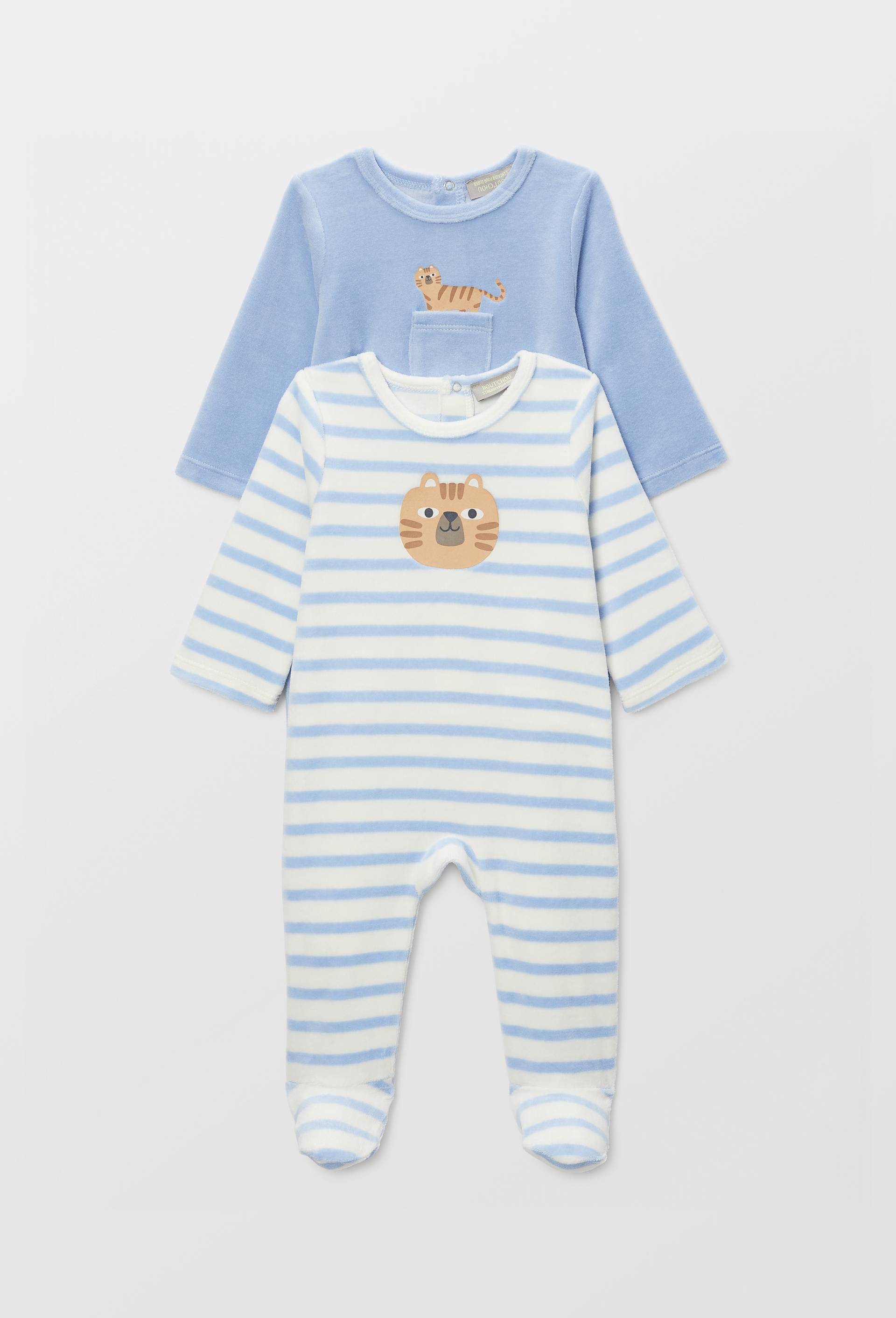Lot de 2 dors-bien en velours en coton BIO GOTS, Bleu, large image number 0