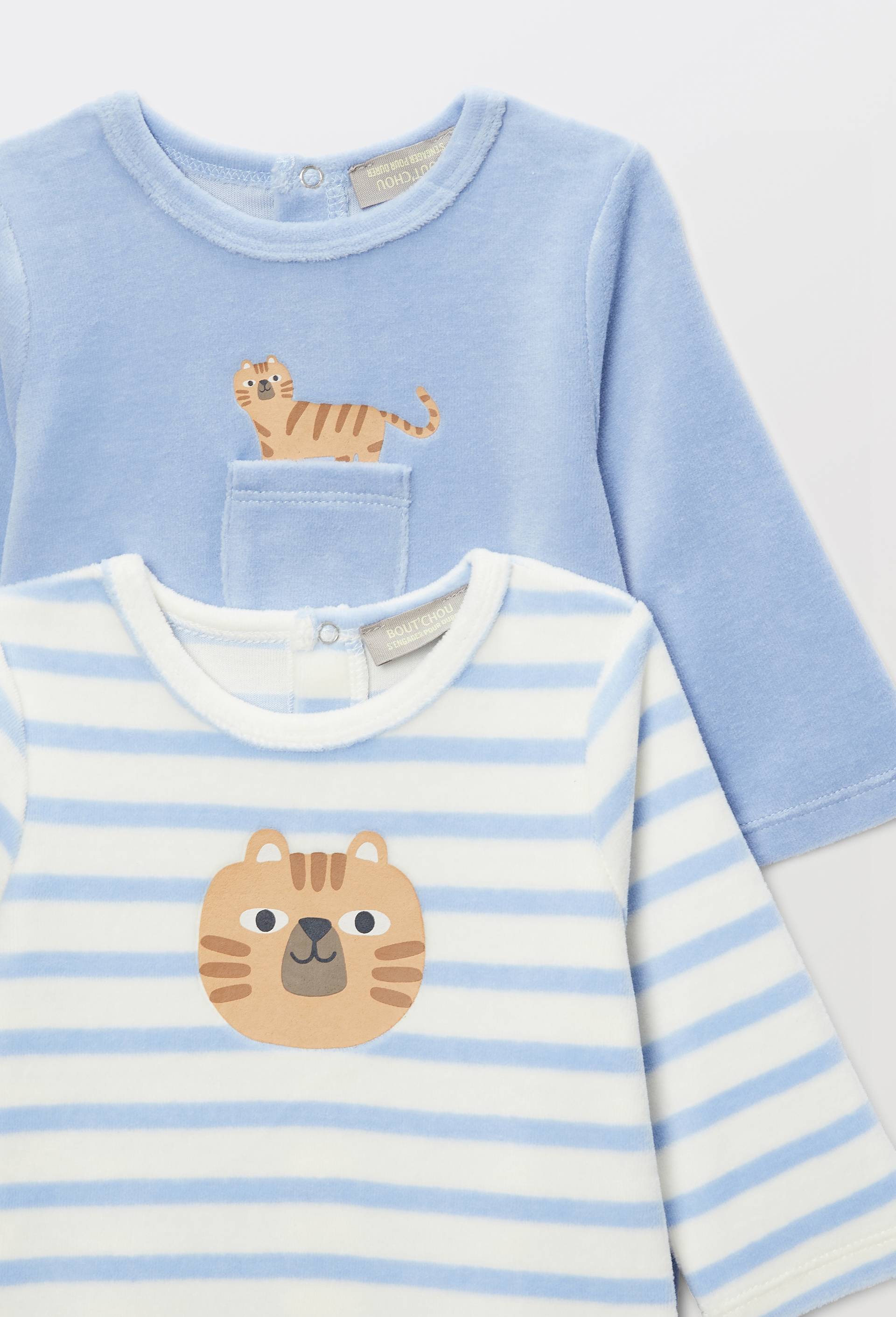 Lot de 2 dors-bien en velours en coton BIO GOTS, Bleu, large image number 2.0