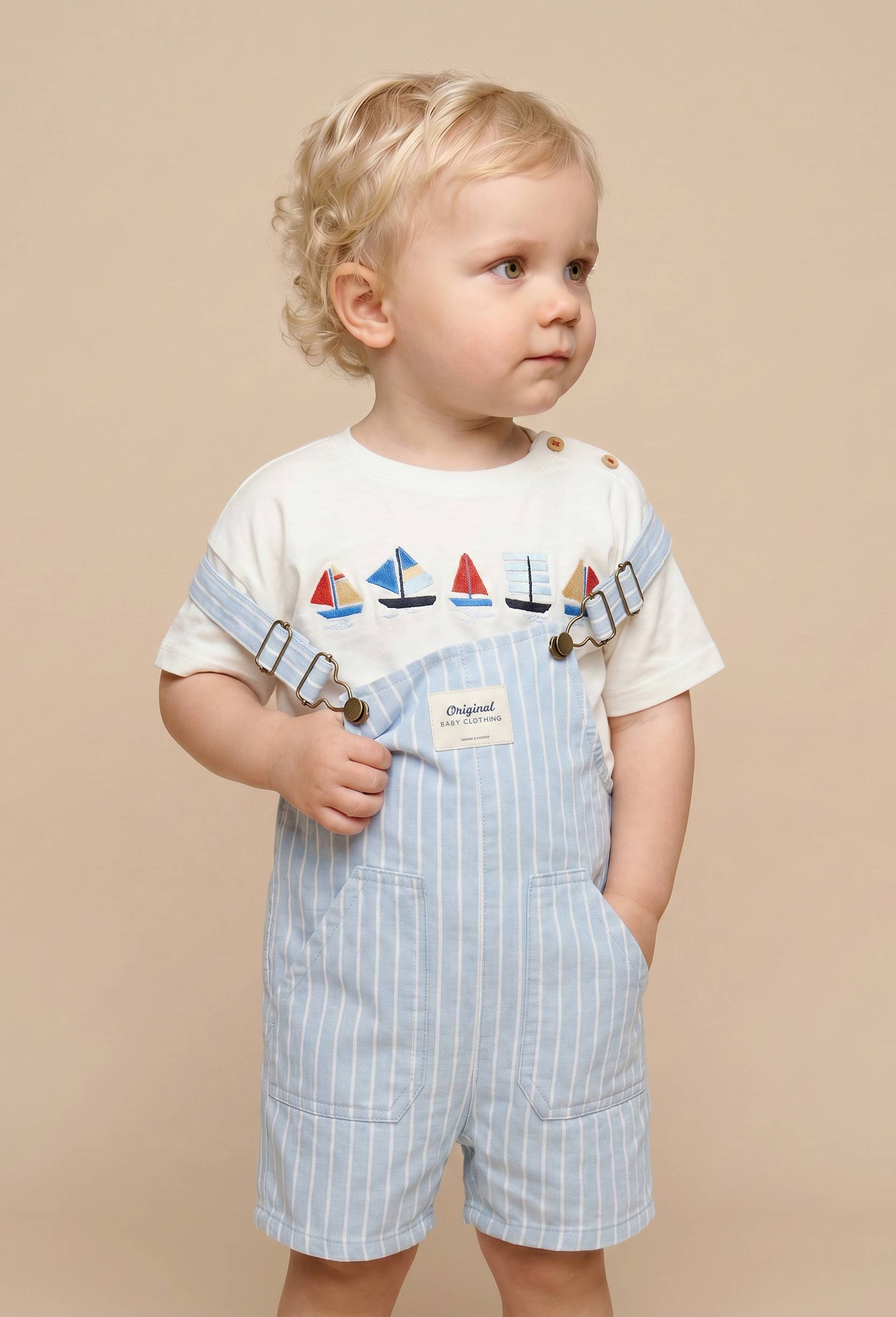 T-shirt manches courtes brod&eacute; en coton BIO GOTS, Ecru, large image number 0.0