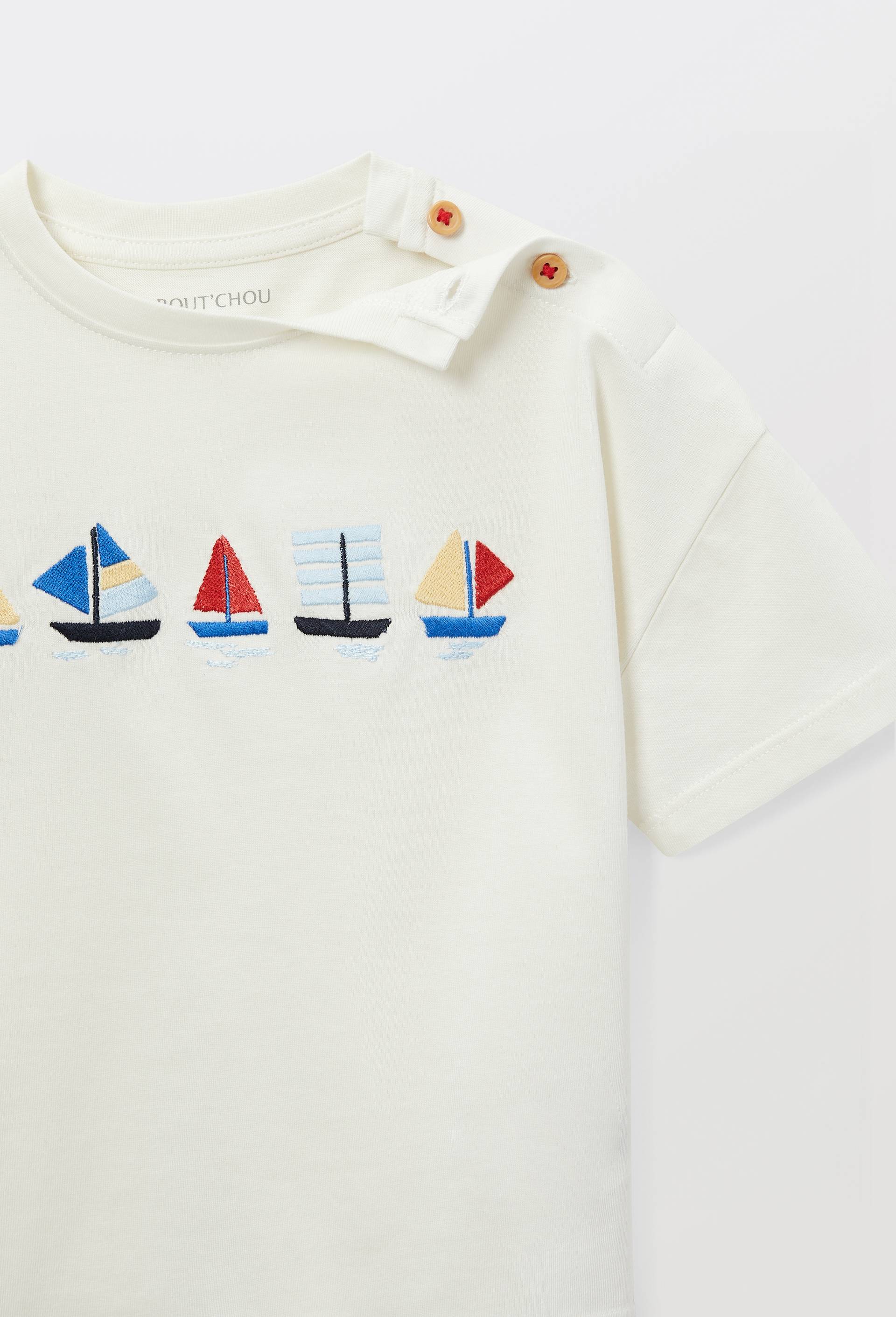 T-shirt manches courtes brod&eacute; en coton BIO GOTS, Ecru, large image number 3