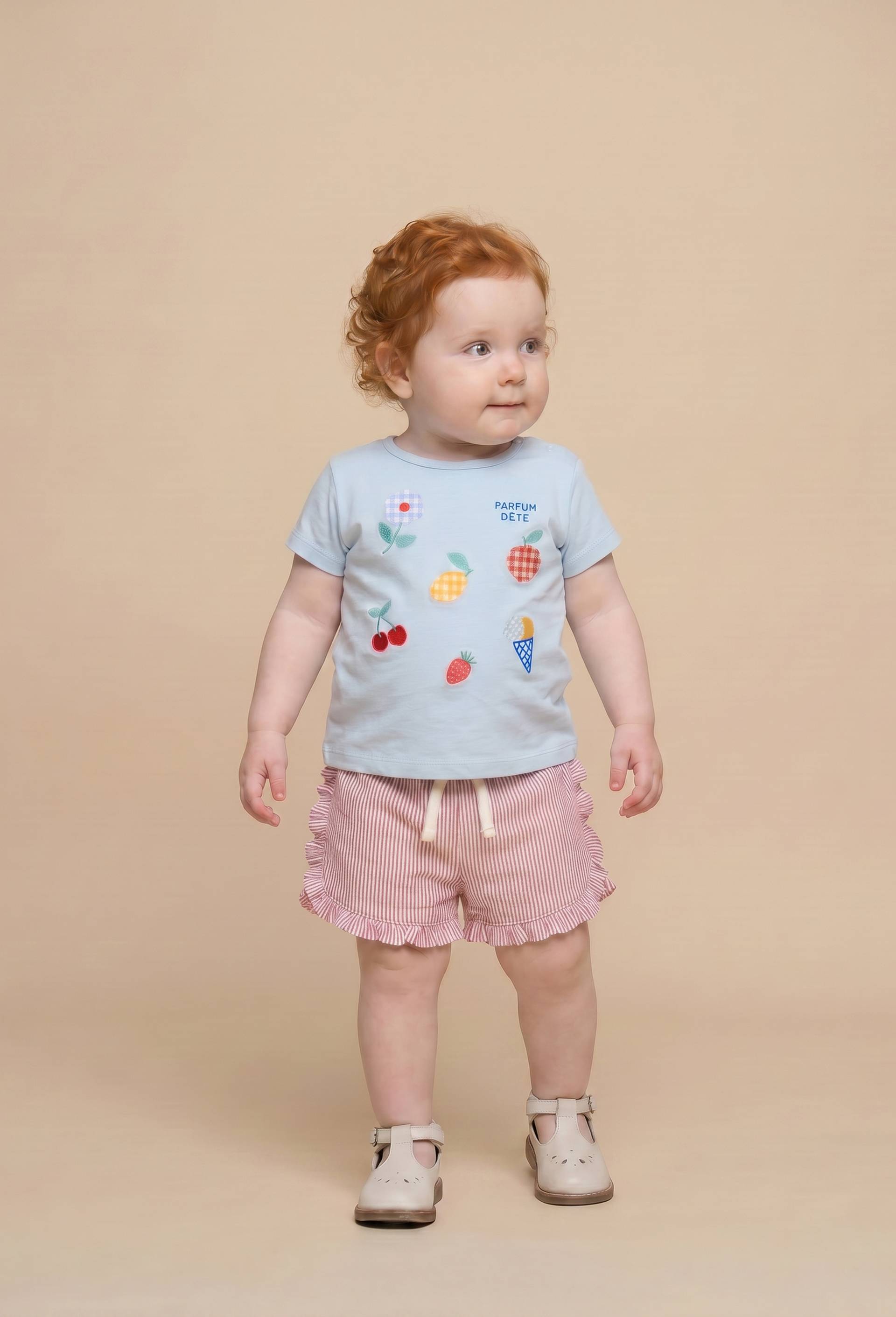 T-shirt manches courtes brod&eacute; en coton BIO GOTS, Bleu clair, large image number 0