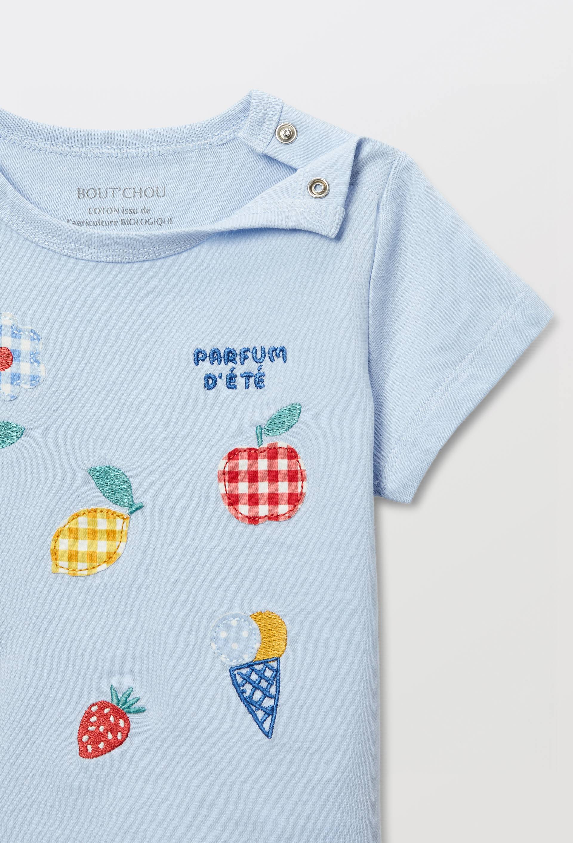 T-shirt manches courtes brod&eacute; en coton BIO GOTS, Bleu clair, large image number 3.0