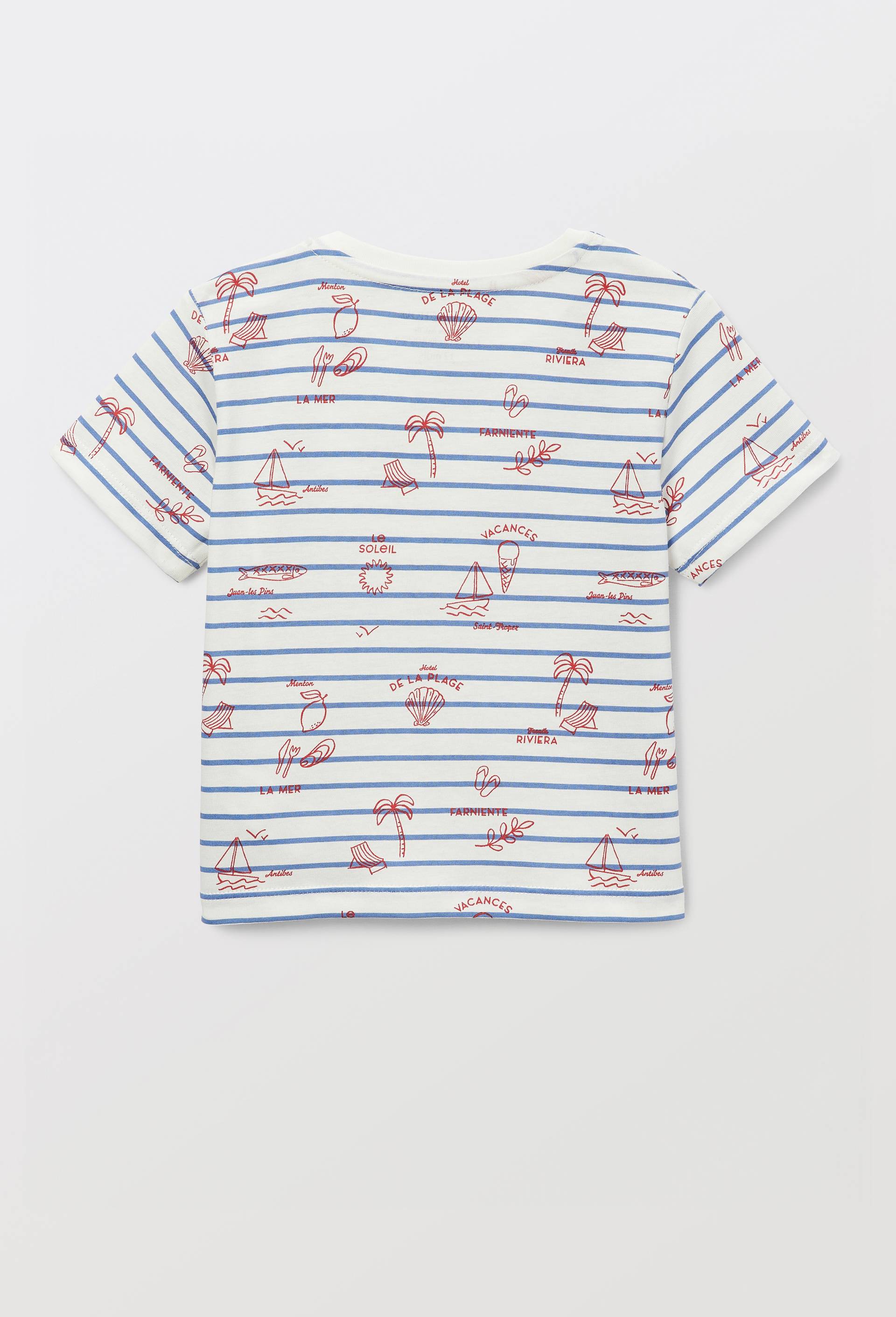 T-shirt manches courtes ray&eacute; et imprim&eacute; en coton BIO GOTS, Ecru, large image number 1.0