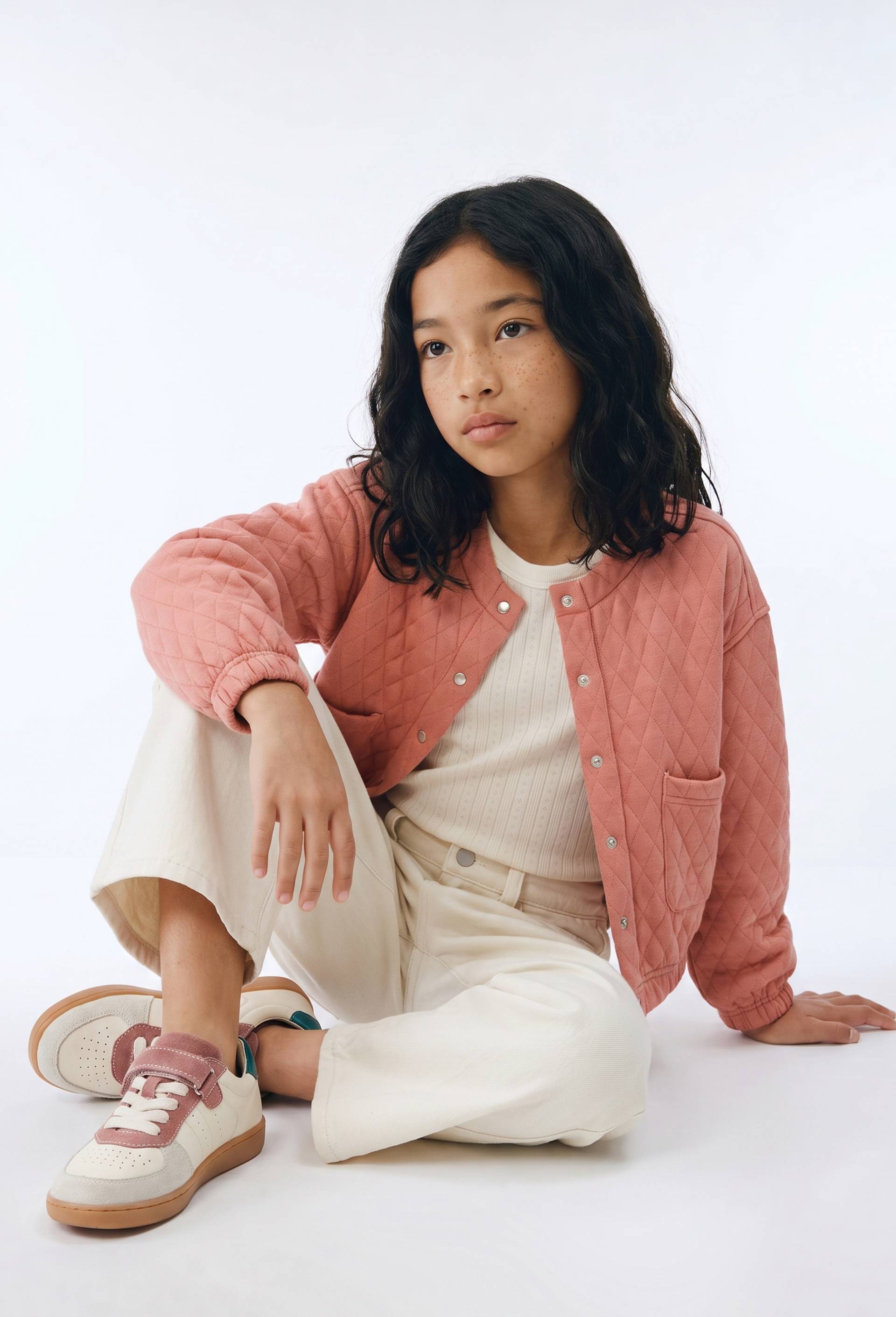 Cardigan uni en molleton matelass&eacute; contenant du coton, Rose, swatch image