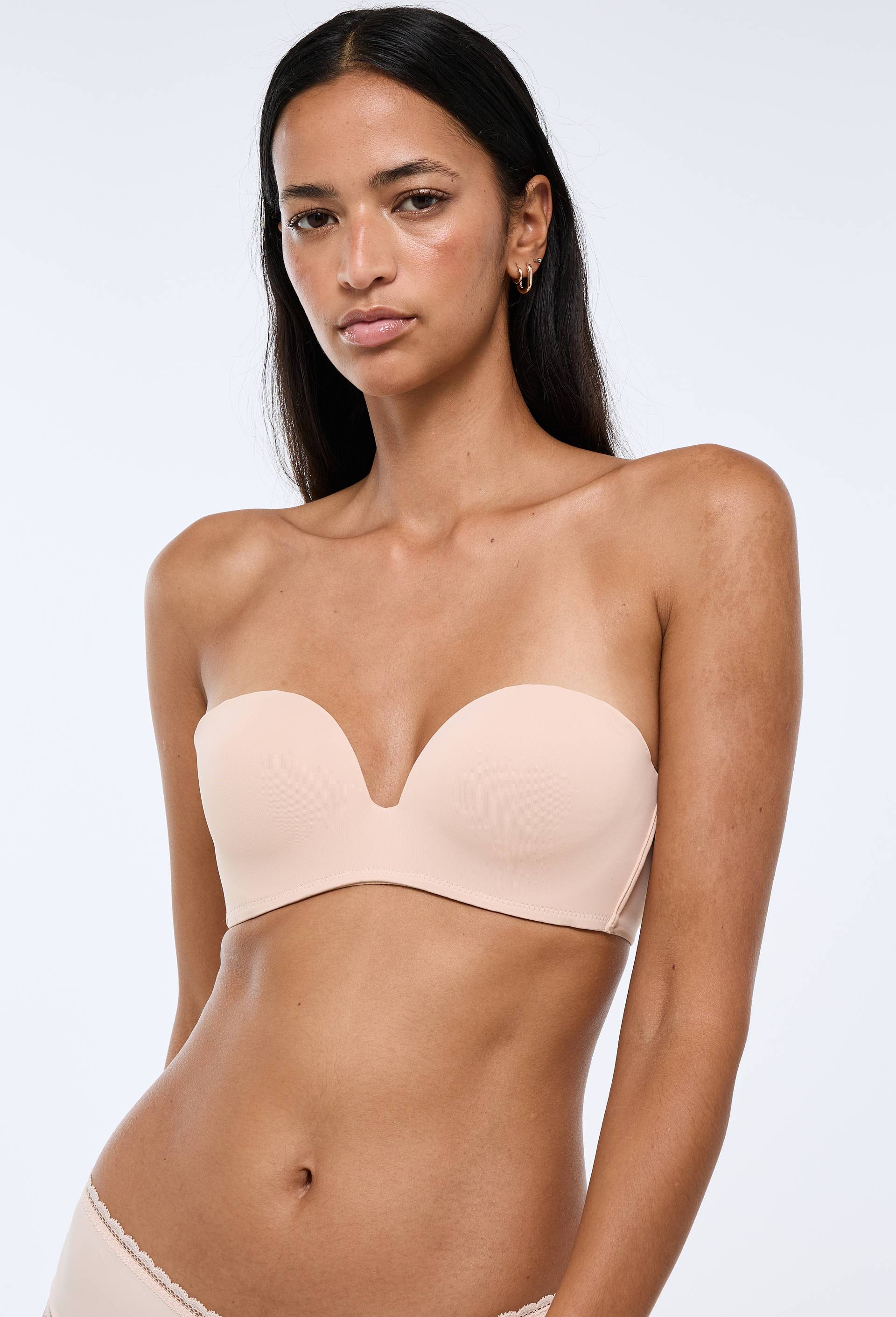 Soutien-gorge bandeau padd&eacute; d&eacute;collet&eacute; V avec bretelles amovibles ALEXIA en microfibre, Rose clair, large image number 1