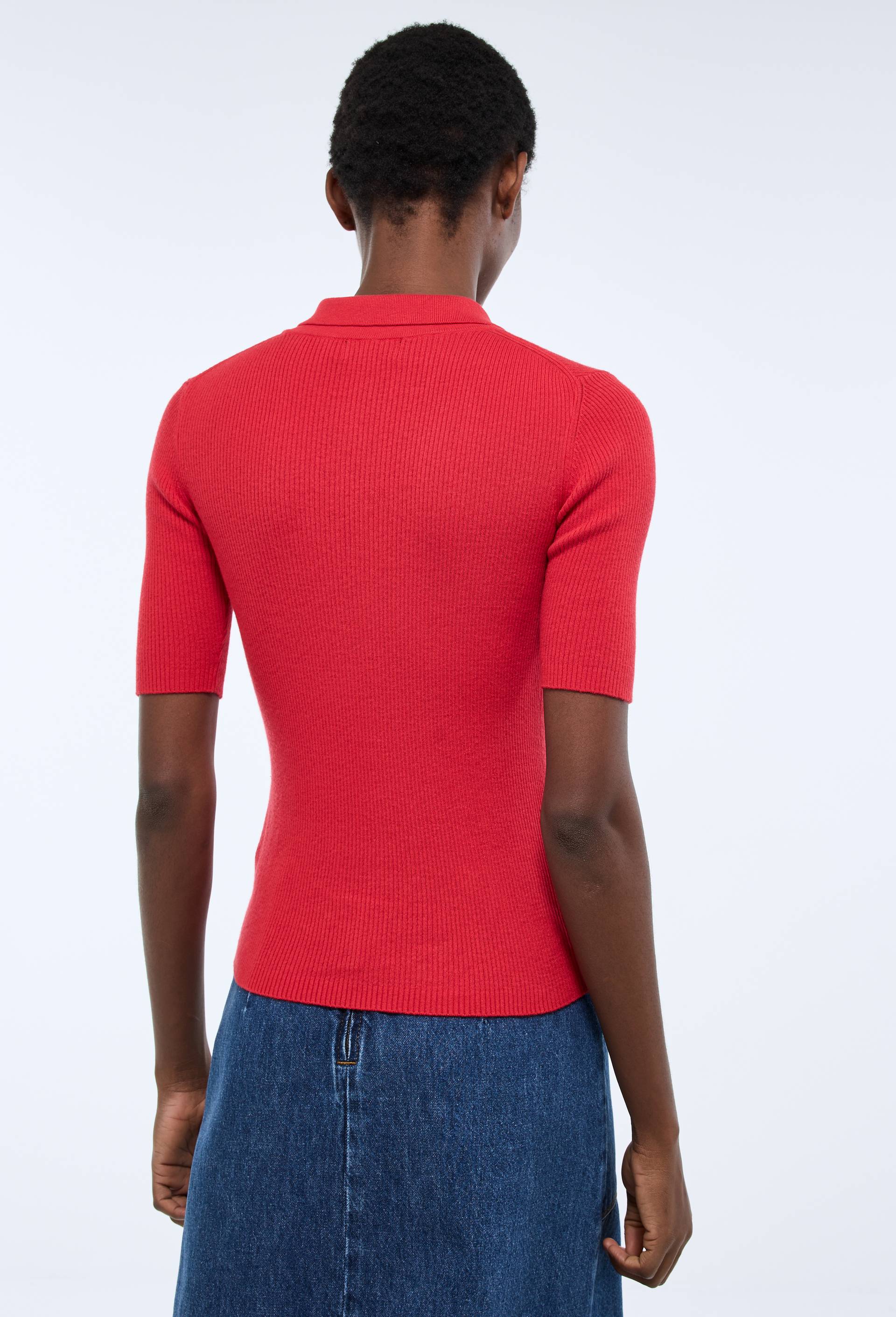 Pull col polo contenant du coton et cachemire, Rouge, large image number 1