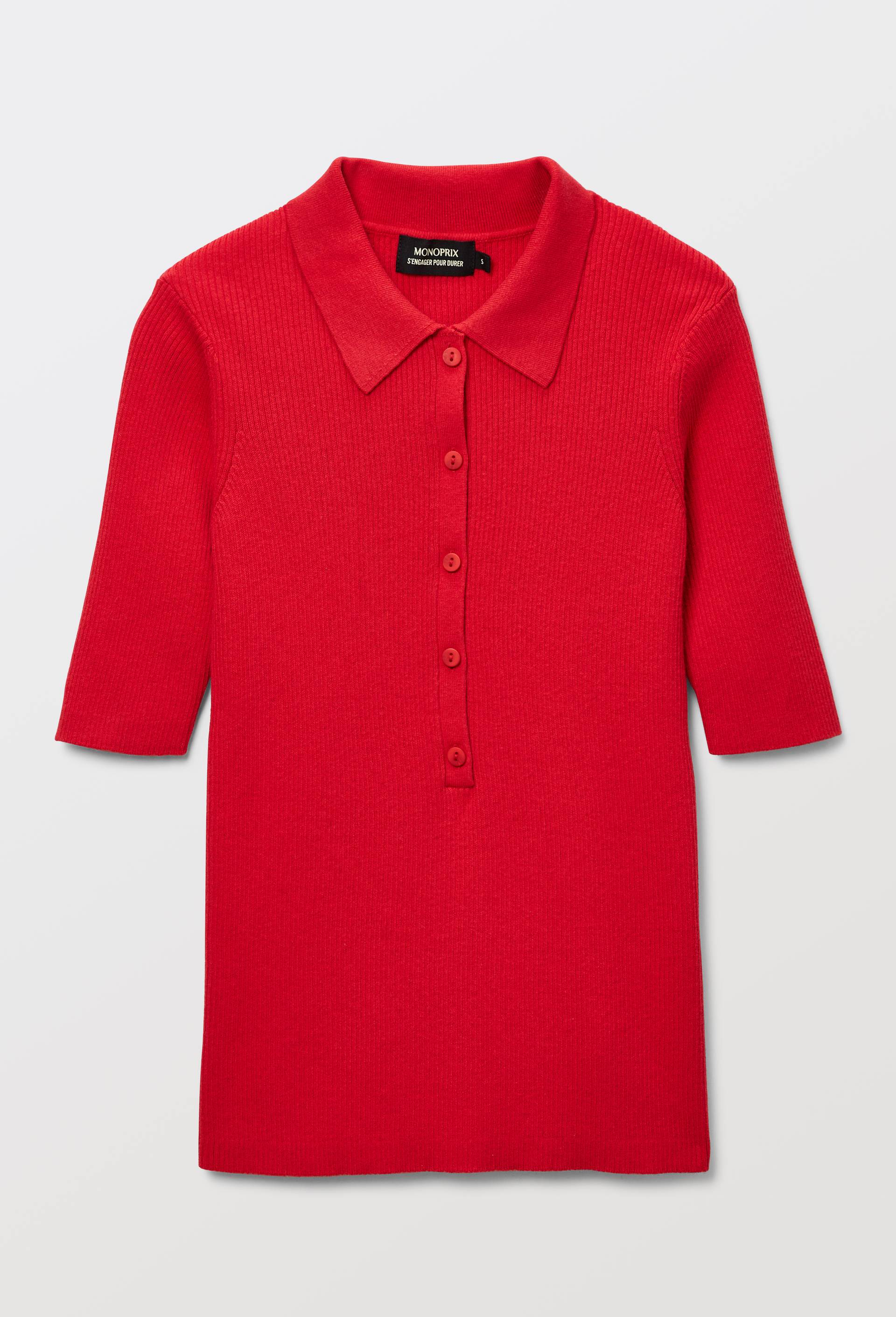 Pull col polo contenant du coton et cachemire, Rouge, large image number 2