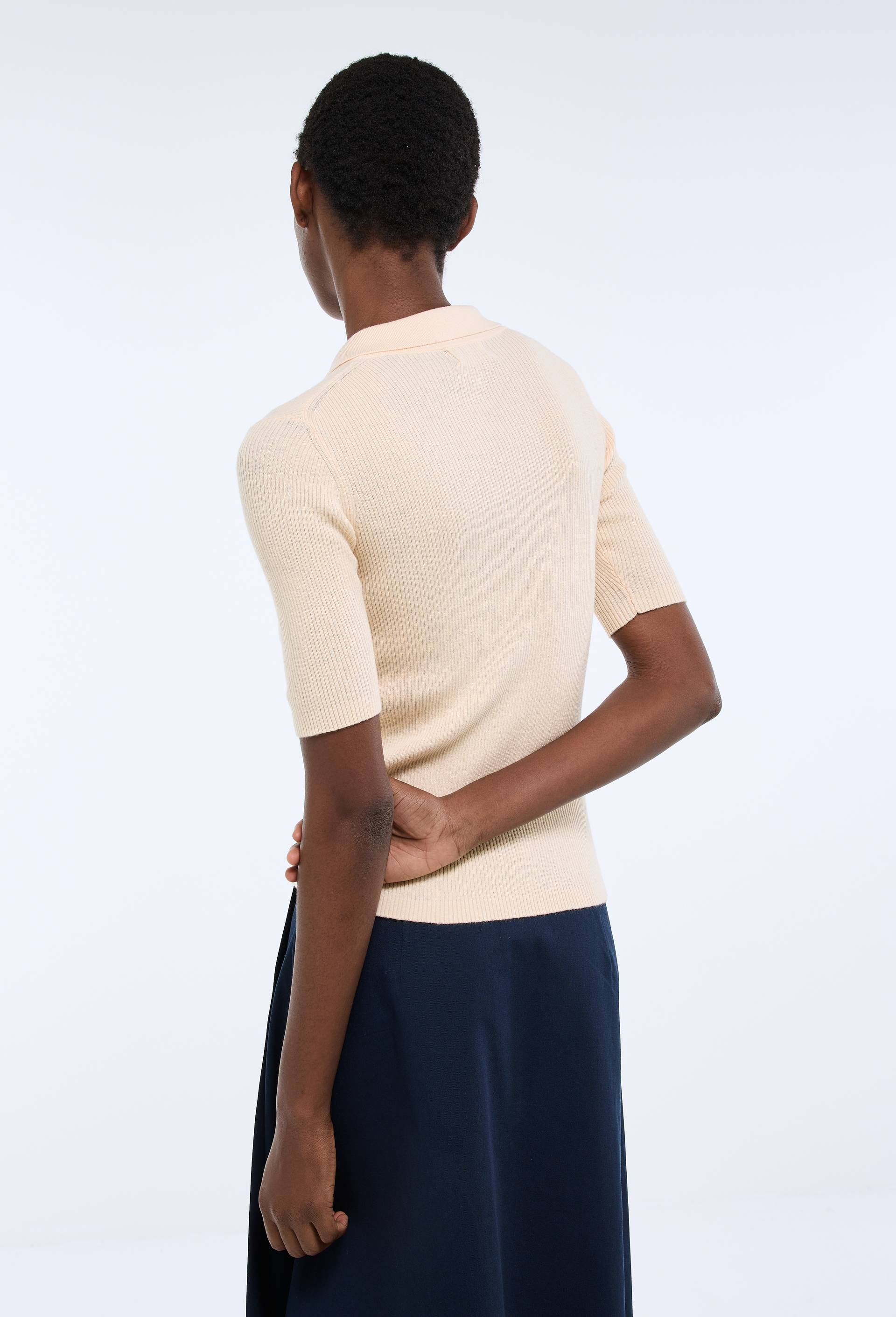 Pull col polo contenant du coton et cachemire, Beige clair, large image number 1