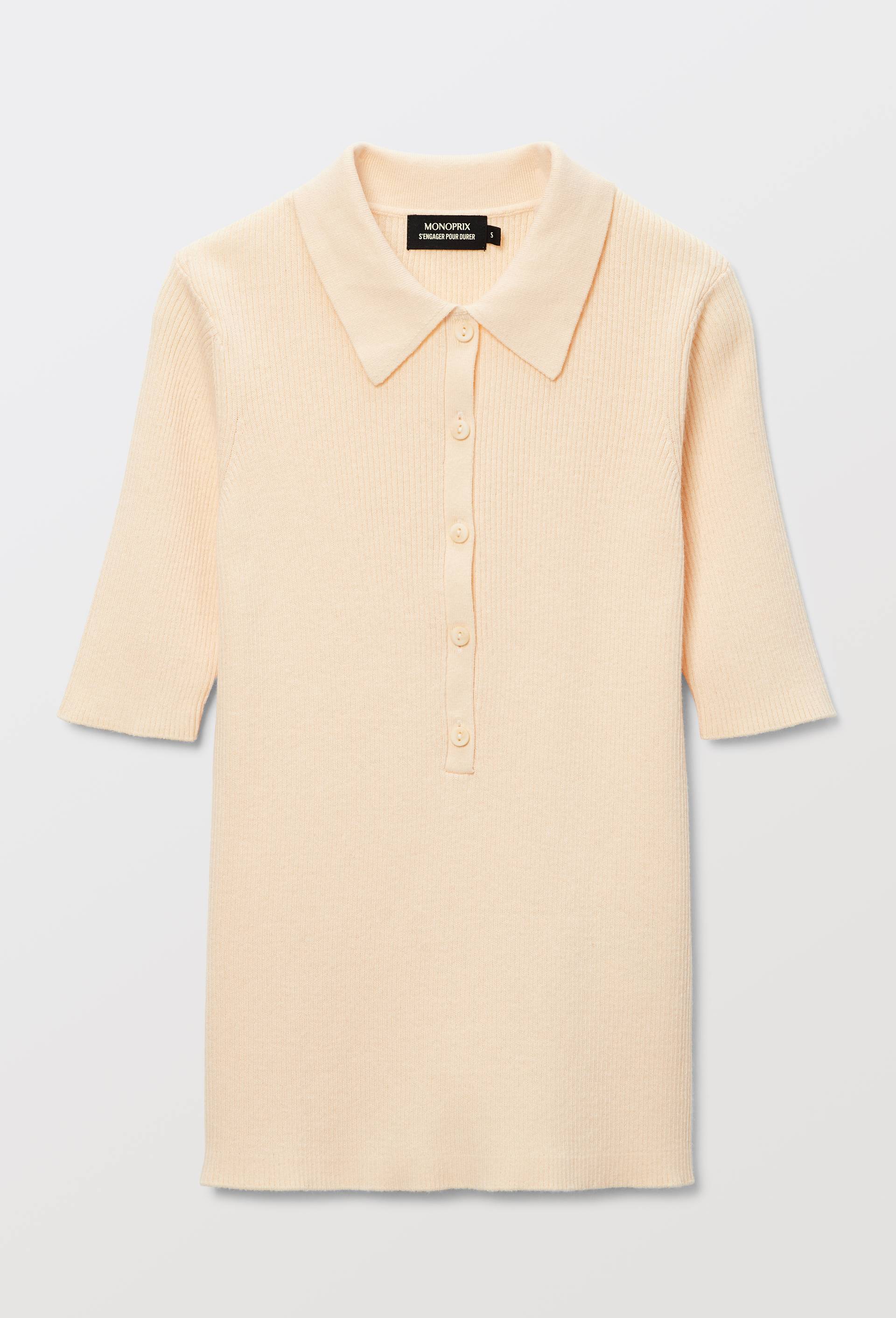 Pull col polo contenant du coton et cachemire, Beige clair, large image number 2