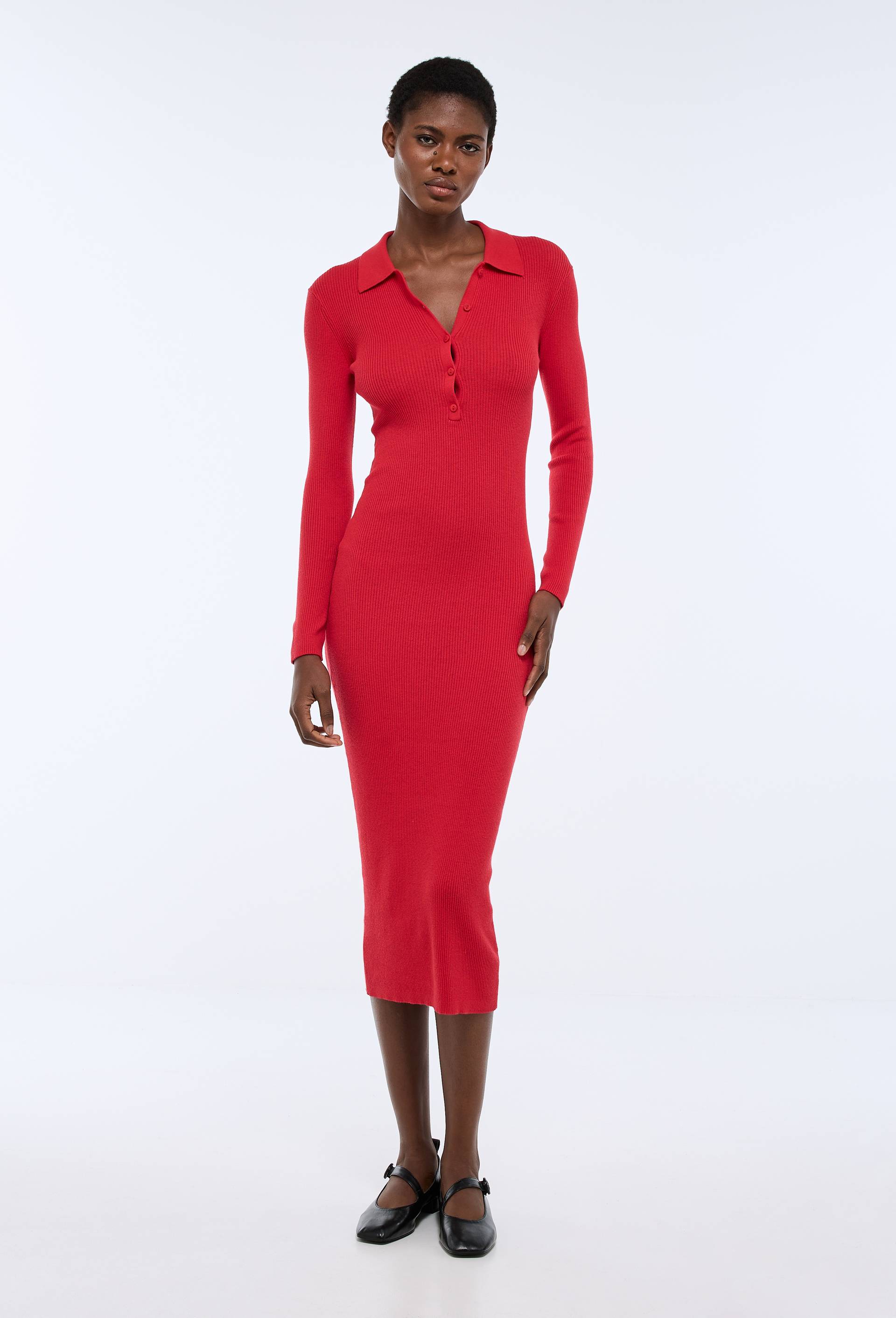 Robe polo unie contenant du coton et cachemire, Rouge, large image number 0