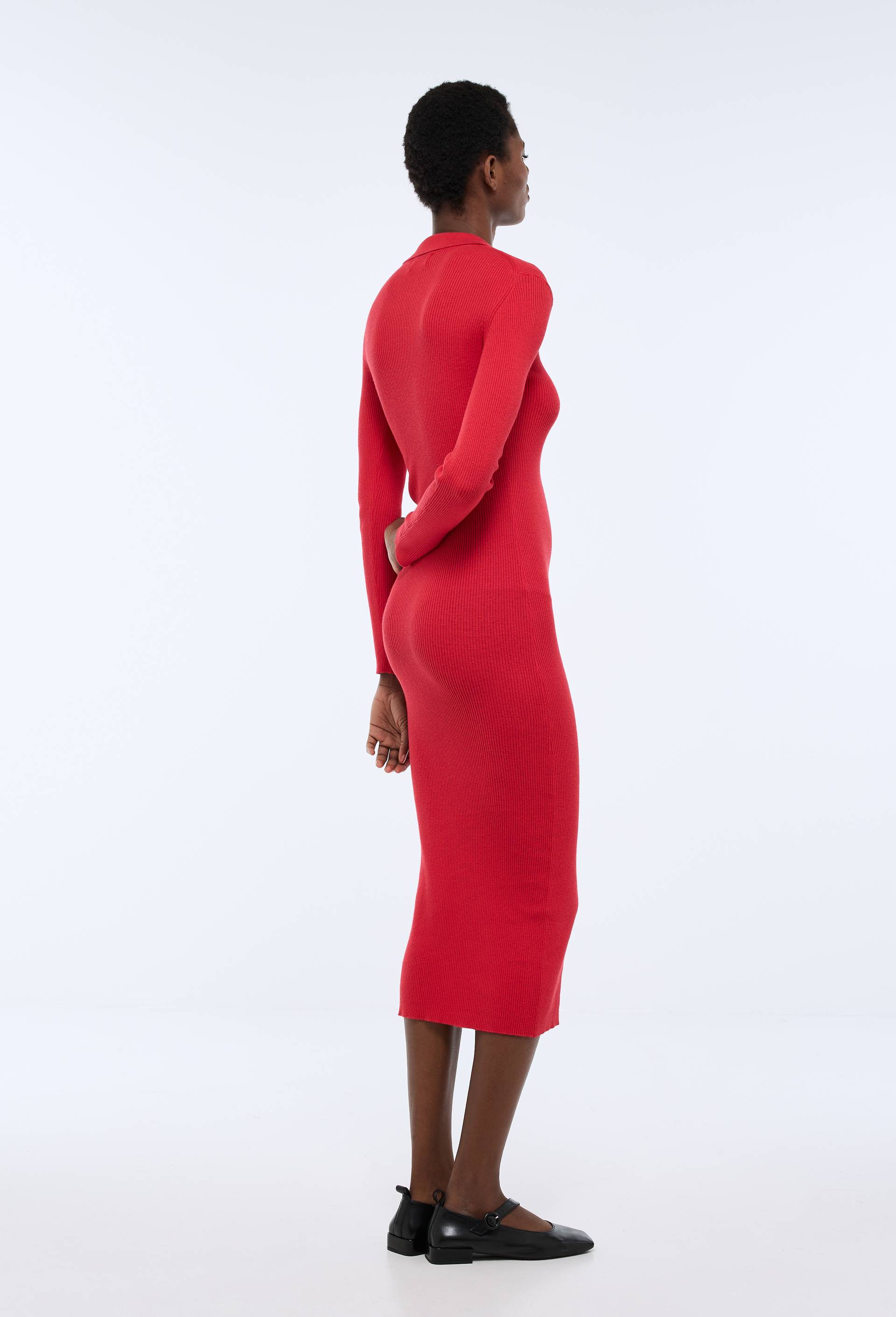 Robe polo unie contenant du coton et cachemire, Rouge, large image number 1
