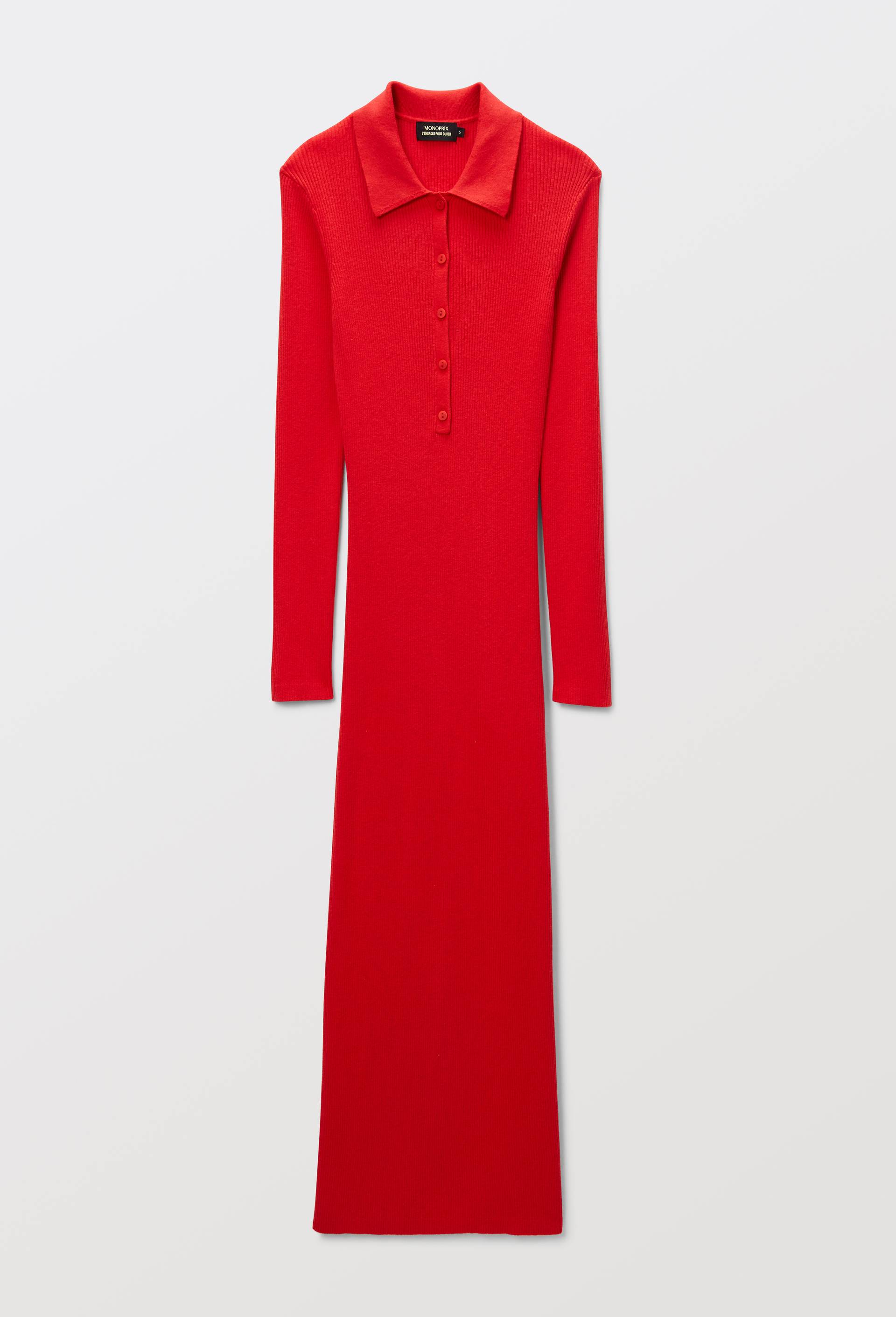 Robe polo unie contenant du coton et cachemire, Rouge, large image number 2