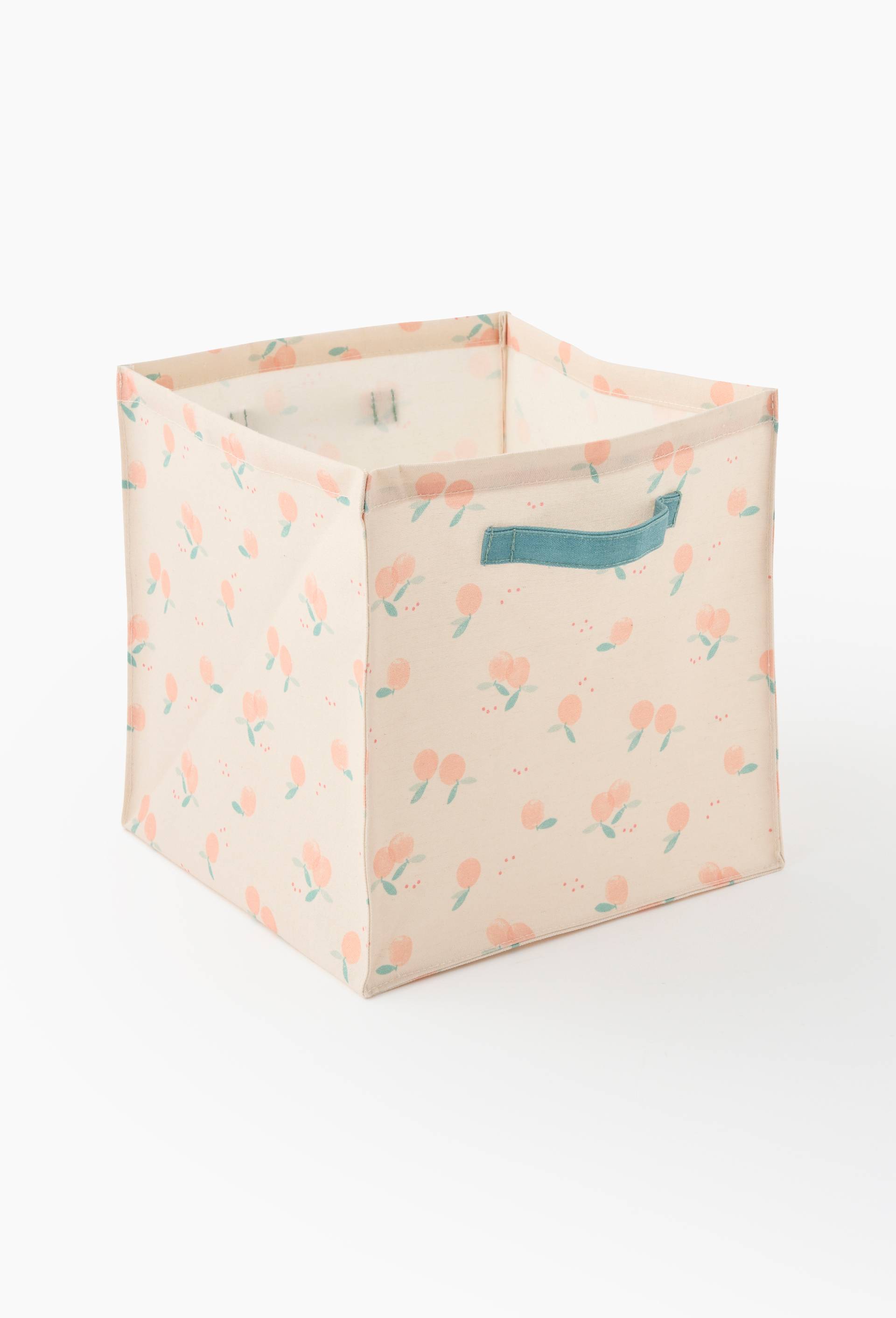 Caisse de rangement pliable imprim&eacute;e oranges, 27x27cm, en polycoton, Orange, large image number 0.0