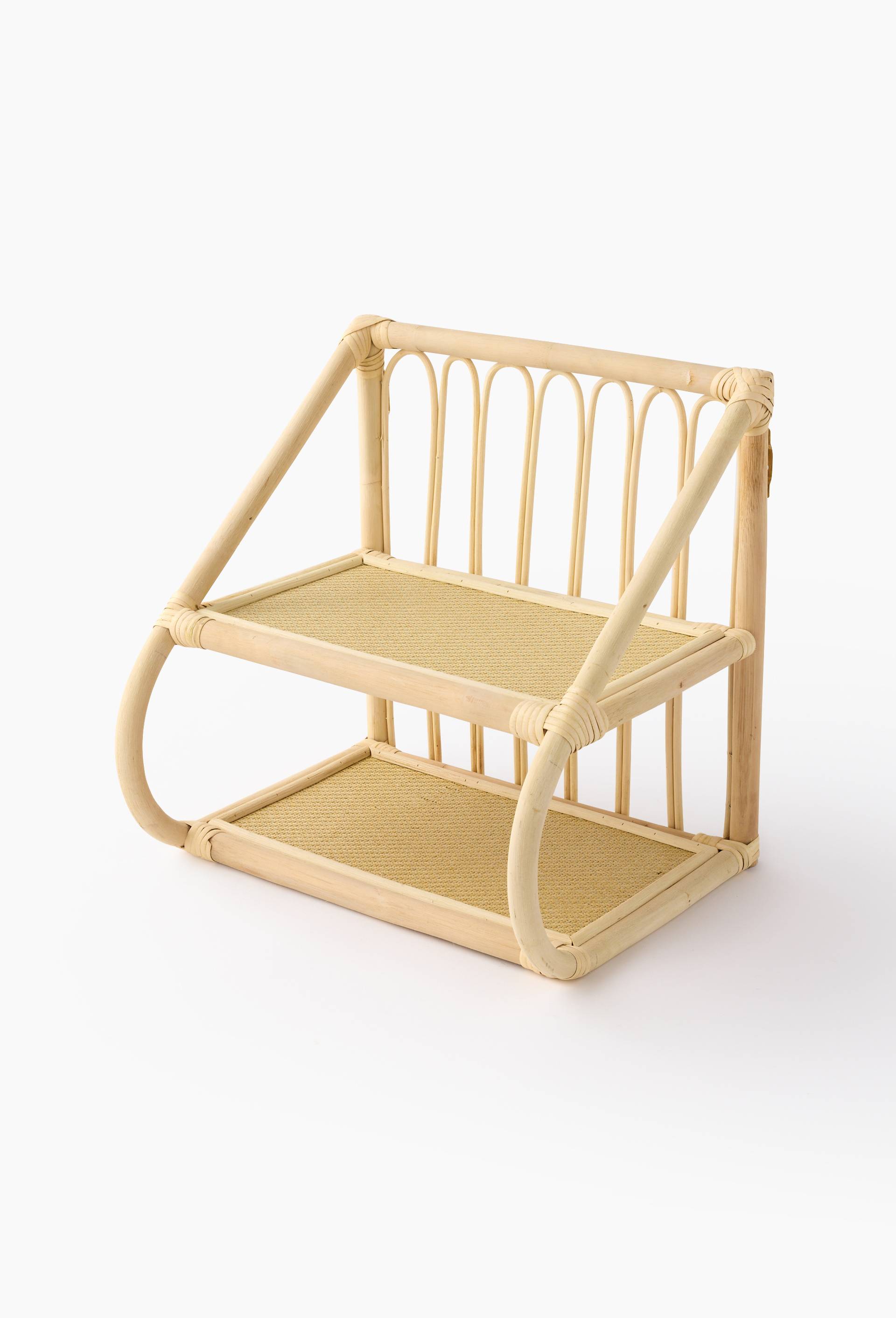 Etag&egrave;re double &eacute;tage enfant, 38x31x38cm, en rotin, Beige clair, large image number 1