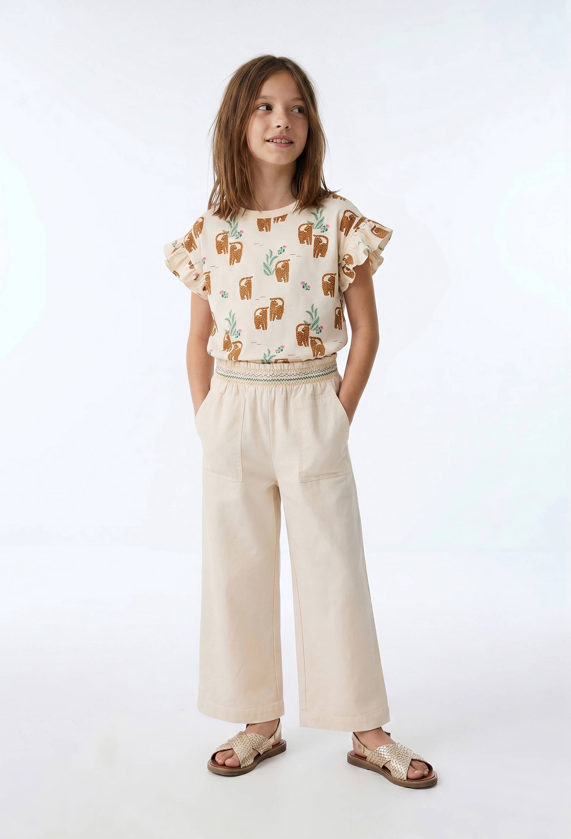 Pantalon taille &eacute;lastiqu&eacute;e, Beige clair, large image number 0.0