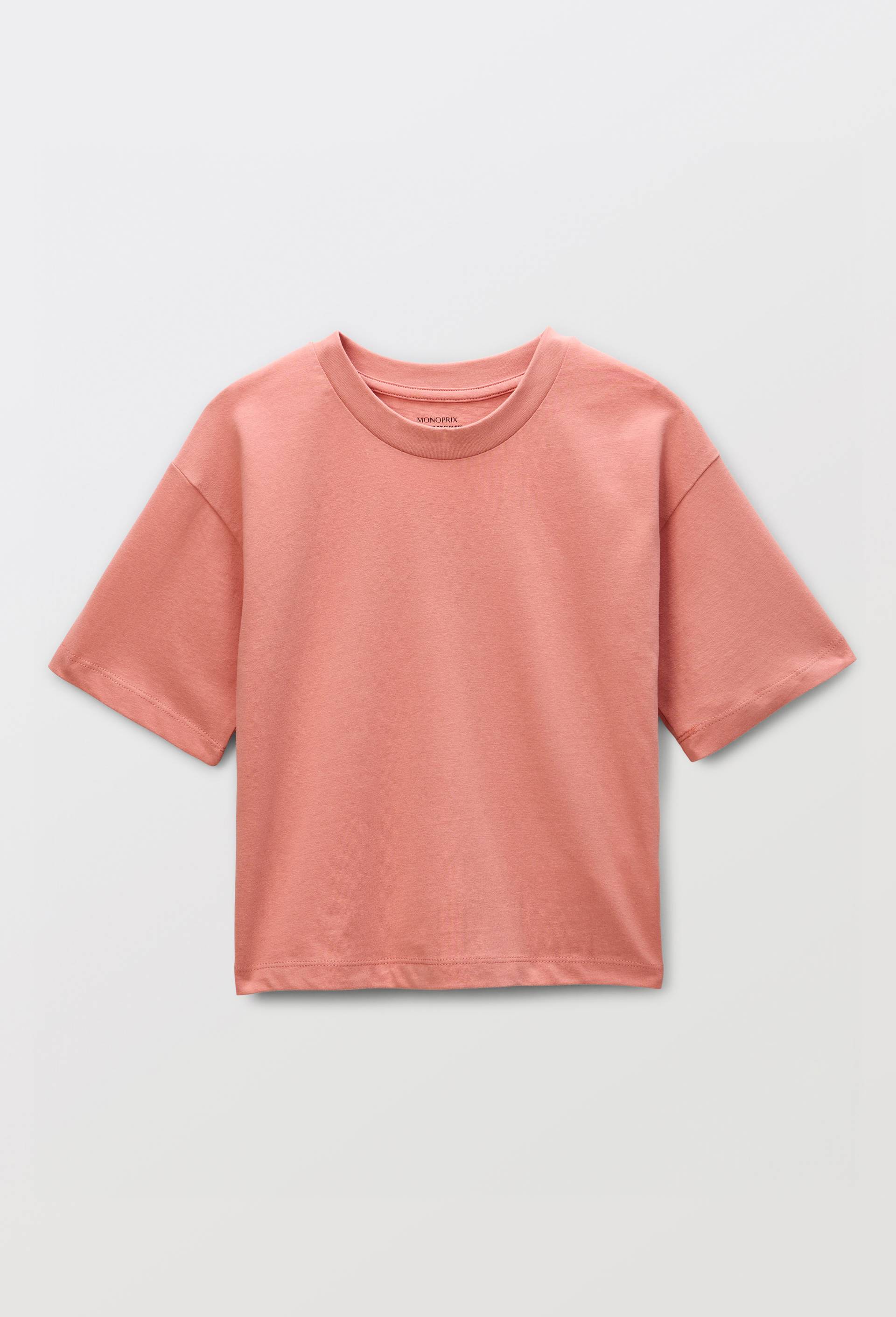 T shirt uni manches courtes en coton, Rose, large image number 0.0