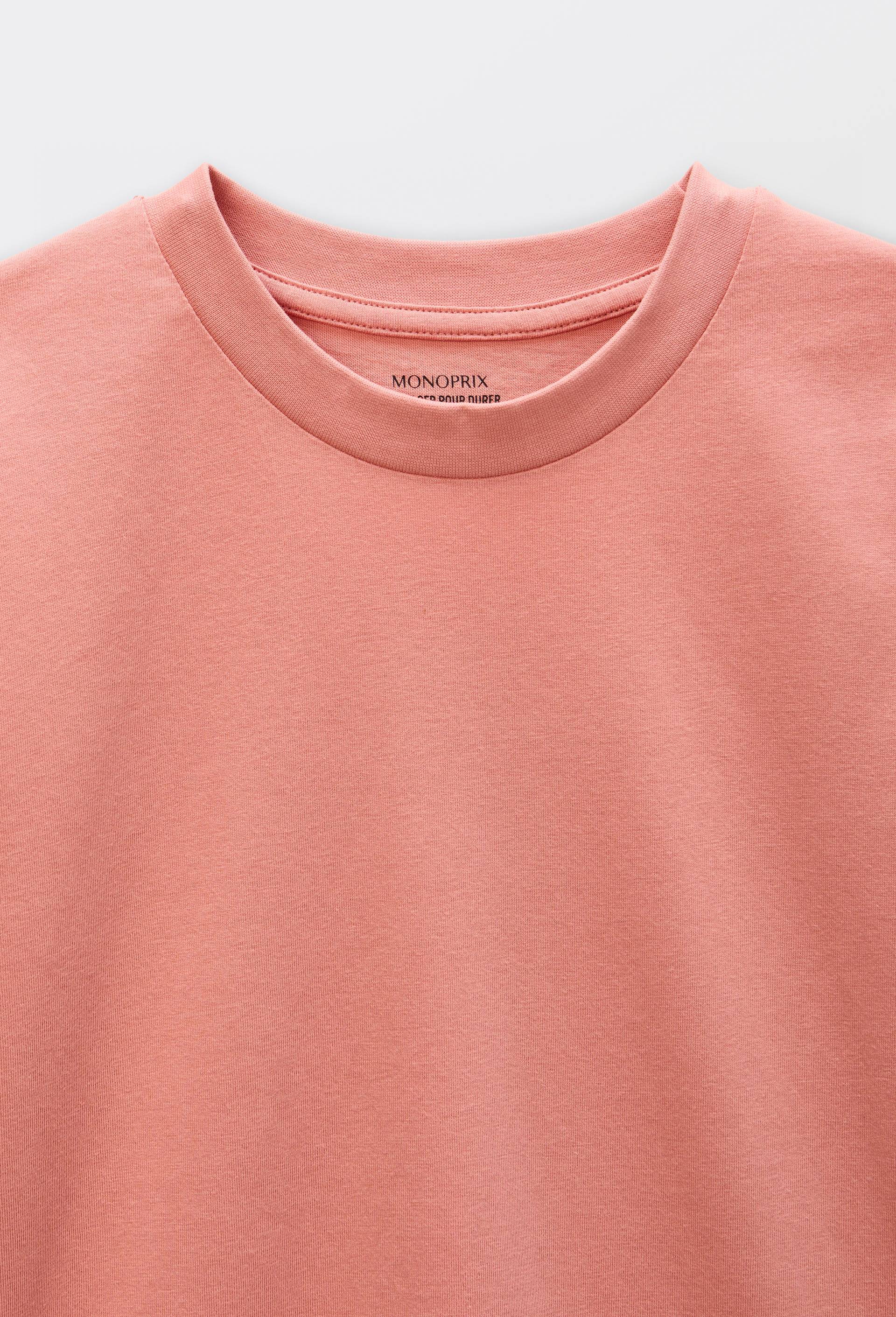 T shirt uni manches courtes en coton, Rose, large image number 2.0