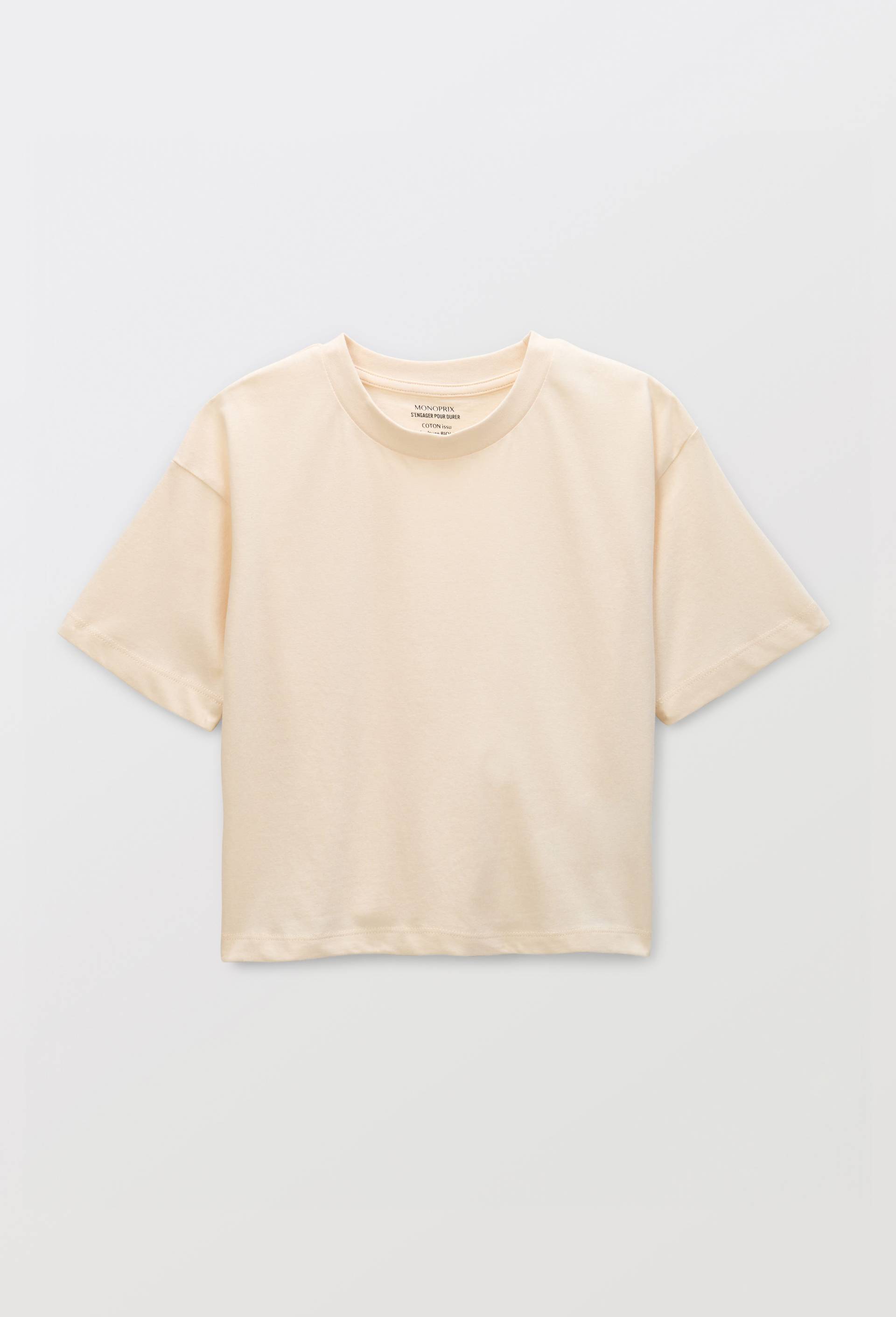 T shirt uni manches courtes en coton, Beige clair, large image number 0.0