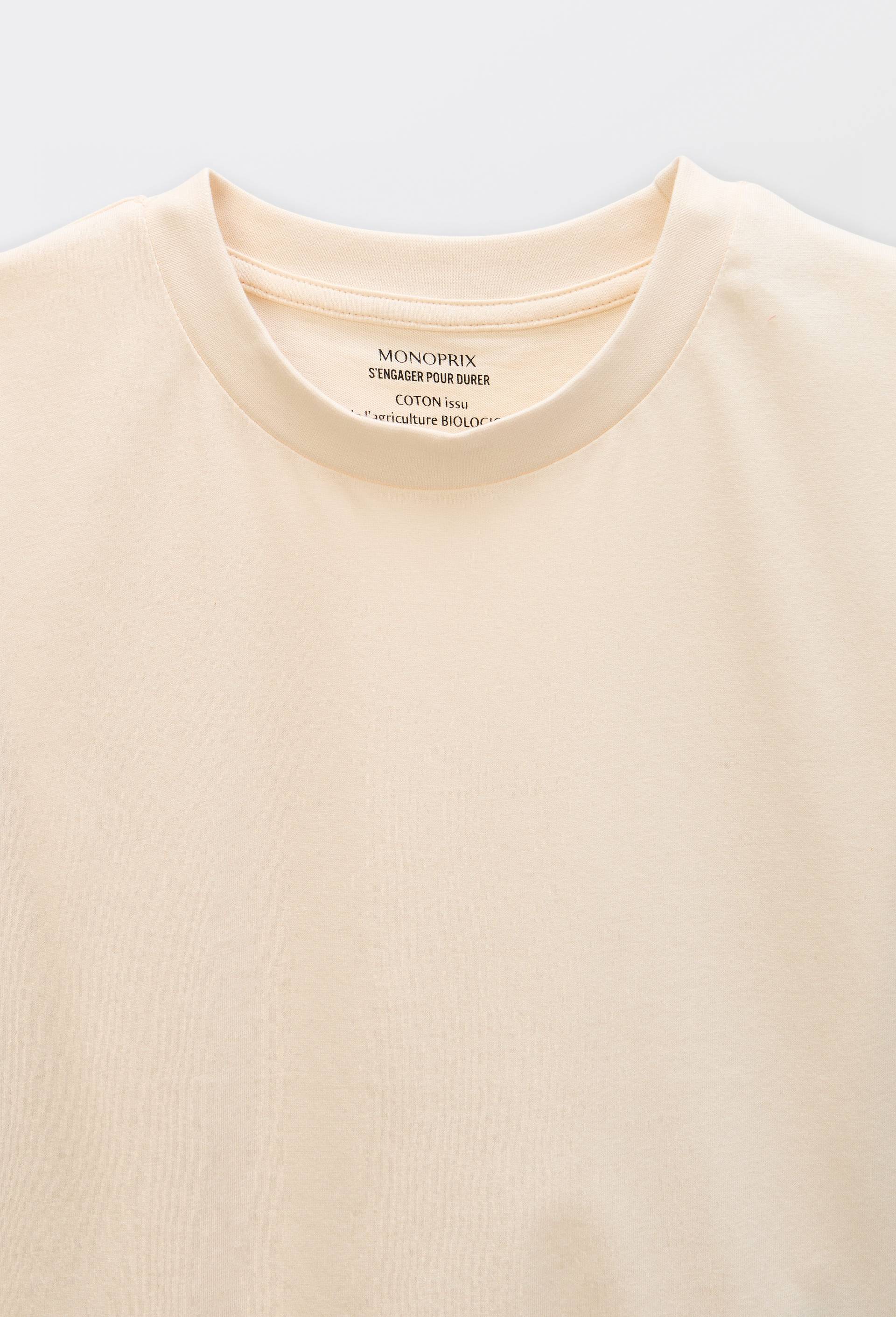 T shirt uni manches courtes en coton, Beige clair, large image number 2