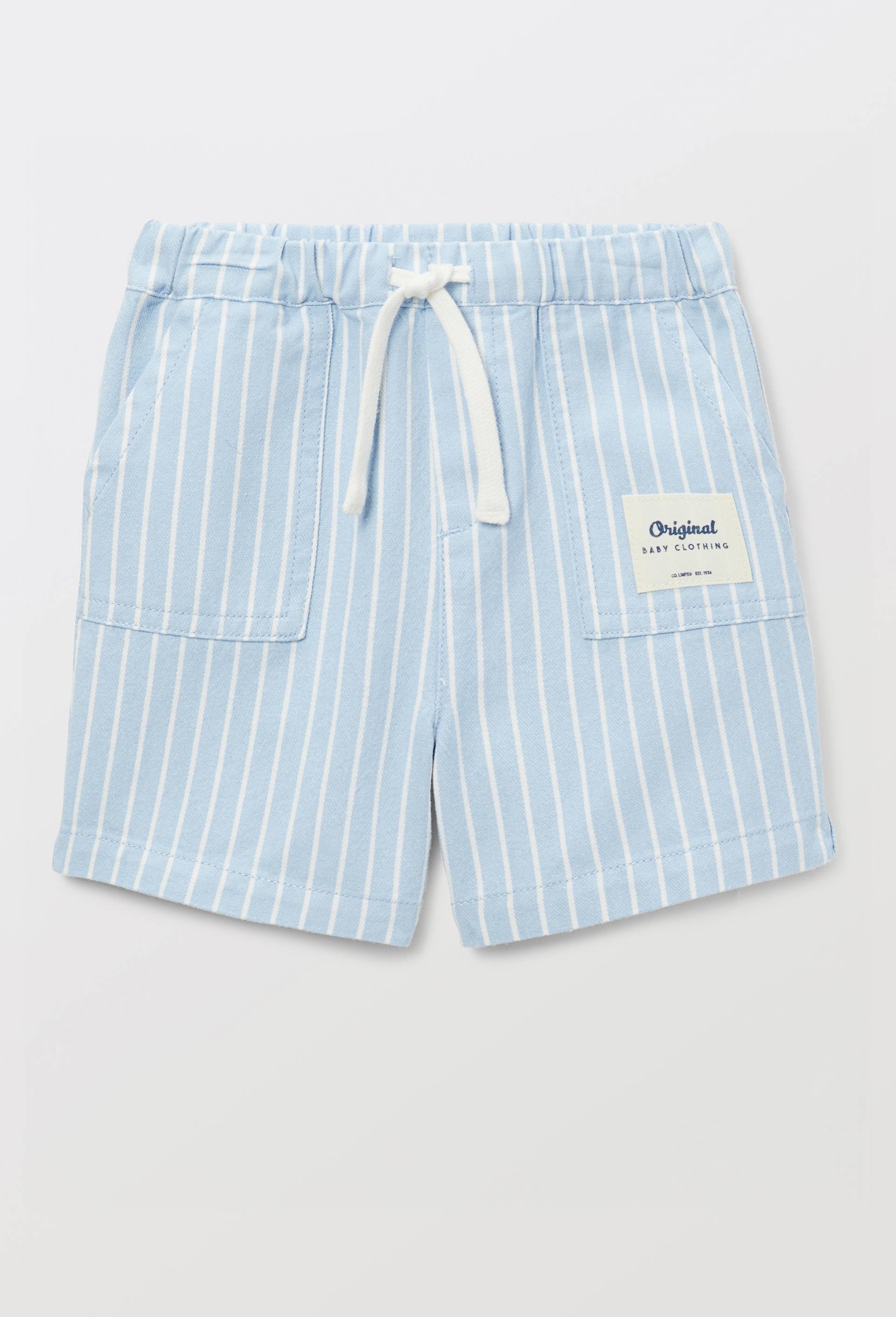 Bermuda ray&eacute; en coton, Bleu, large image number 1