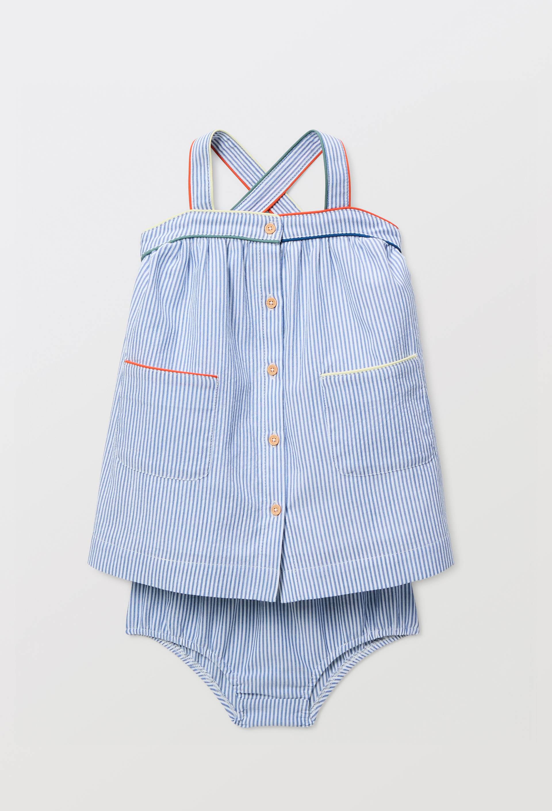 Robe avec bloomer ray&eacute;s en coton, Bleu, large image number 1.0