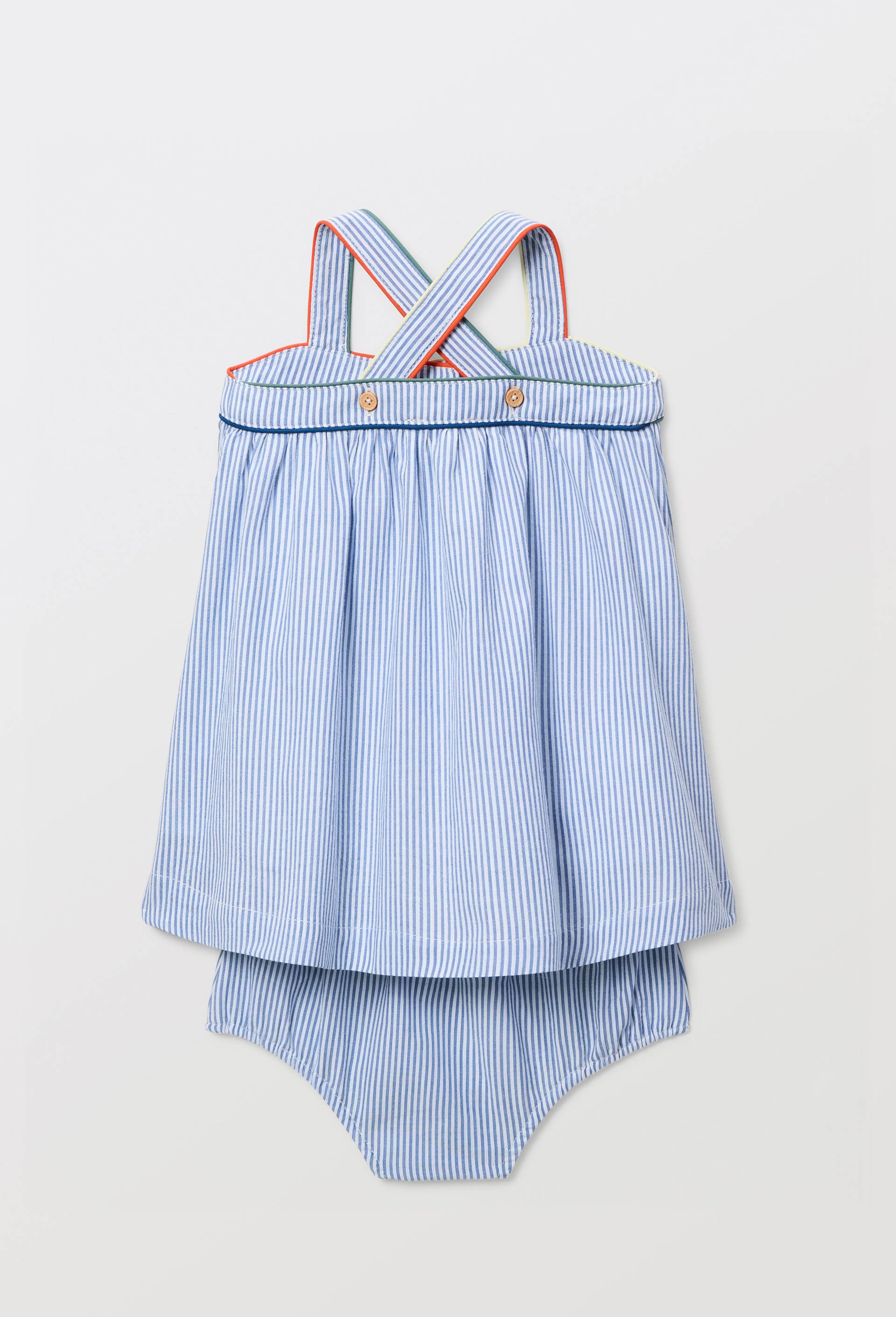 Robe avec bloomer ray&eacute;s en coton, Bleu, large image number 2.0