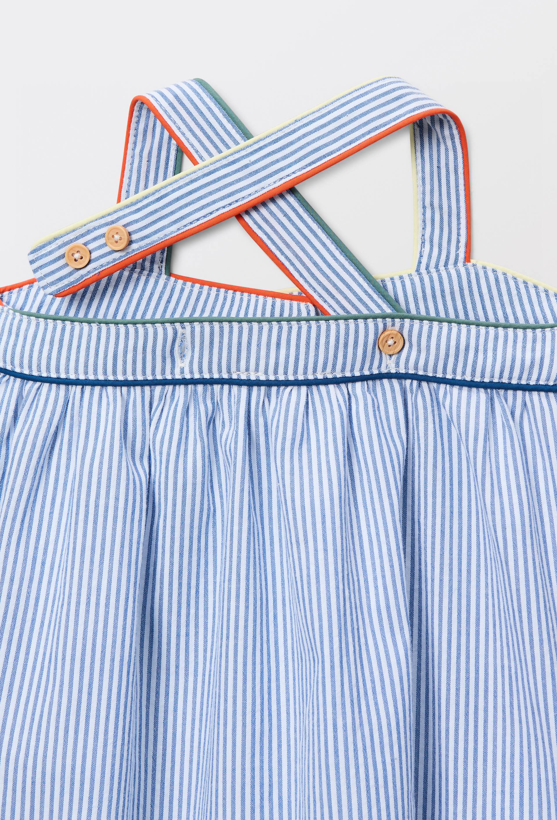 Robe avec bloomer ray&eacute;s en coton, Bleu, large image number 3.0