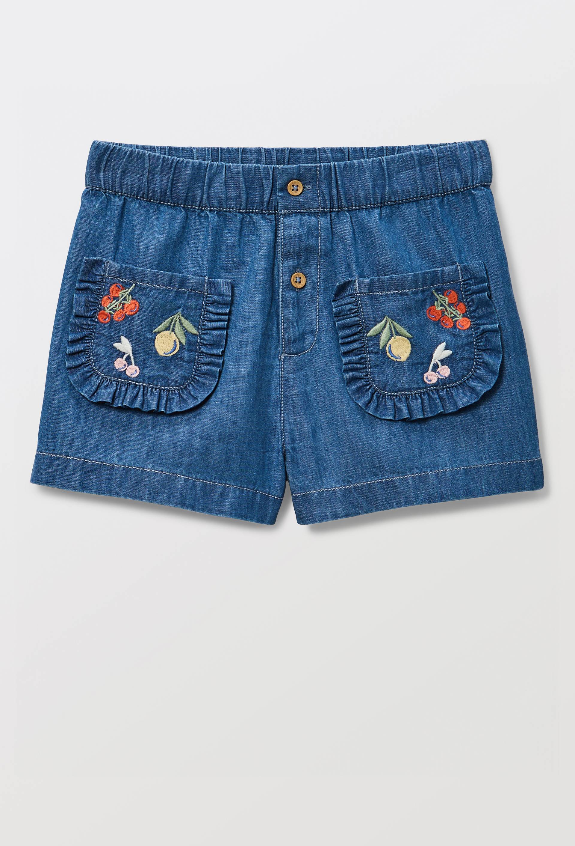 Short brod&eacute; en chambray de coton, Multicolore, large image number 1