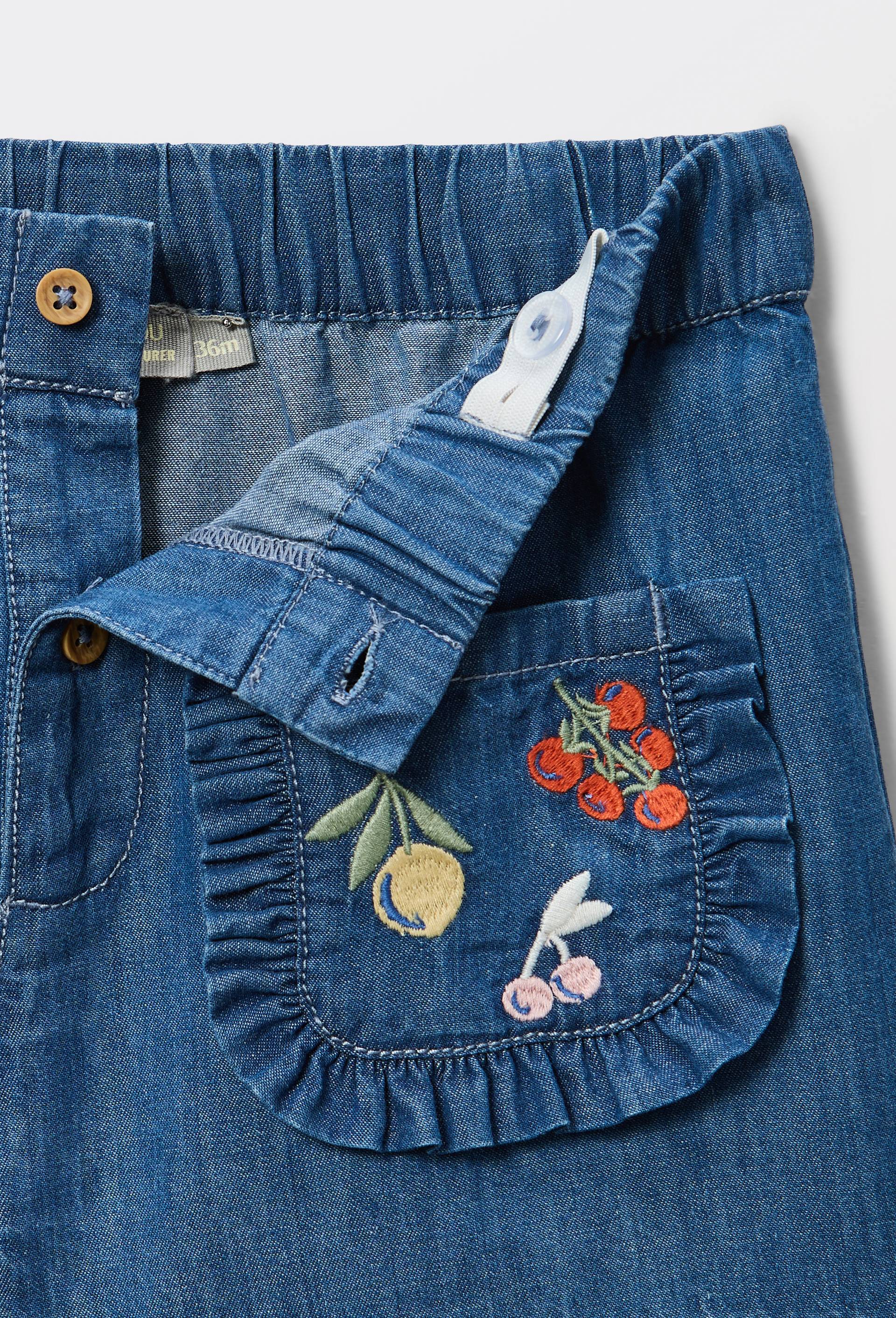 Short brod&eacute; en chambray de coton, Multicolore, large image number 3.0