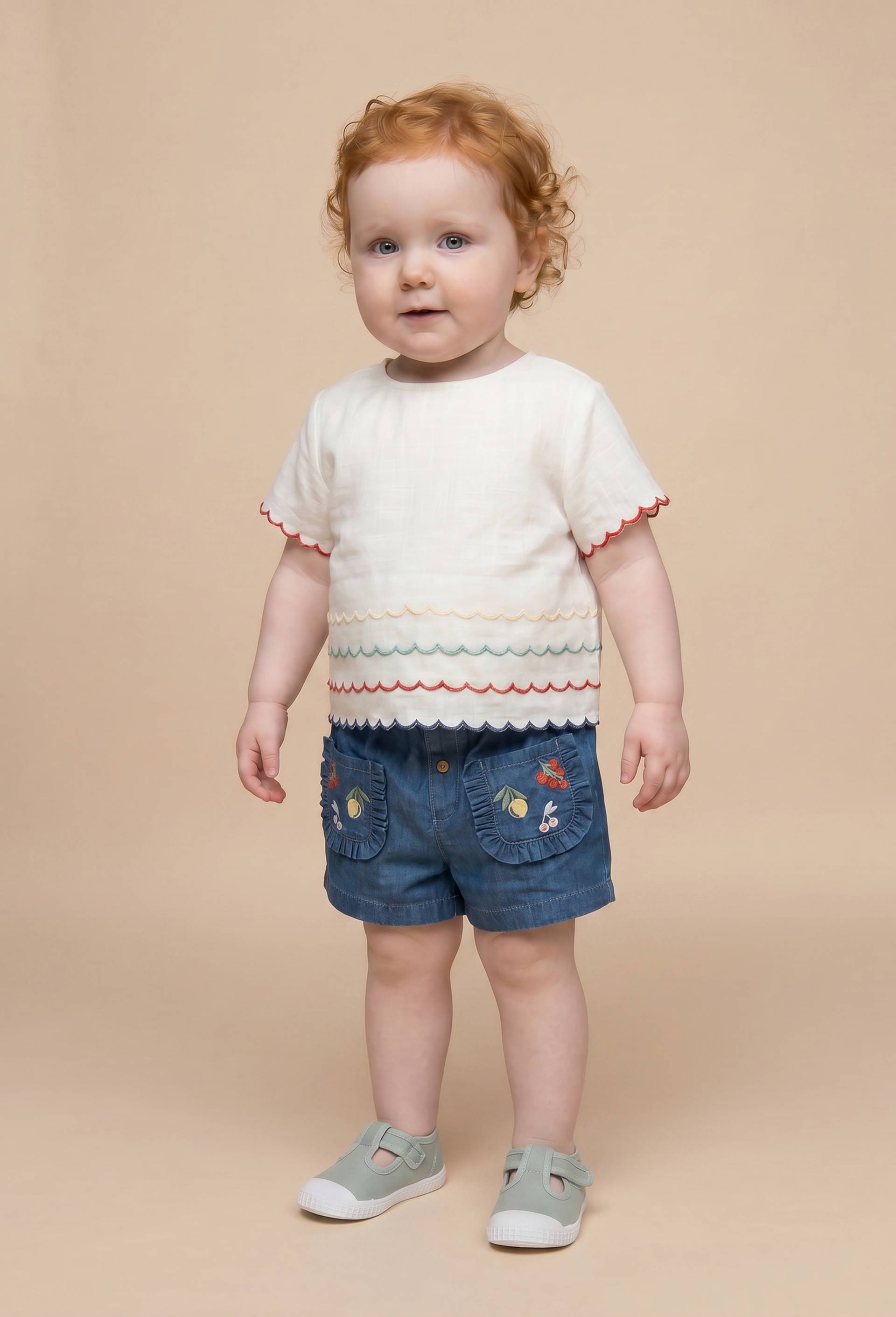 Blouse manches courtes fantaisie en coton BIO GOTS, Ecru, large image number 0