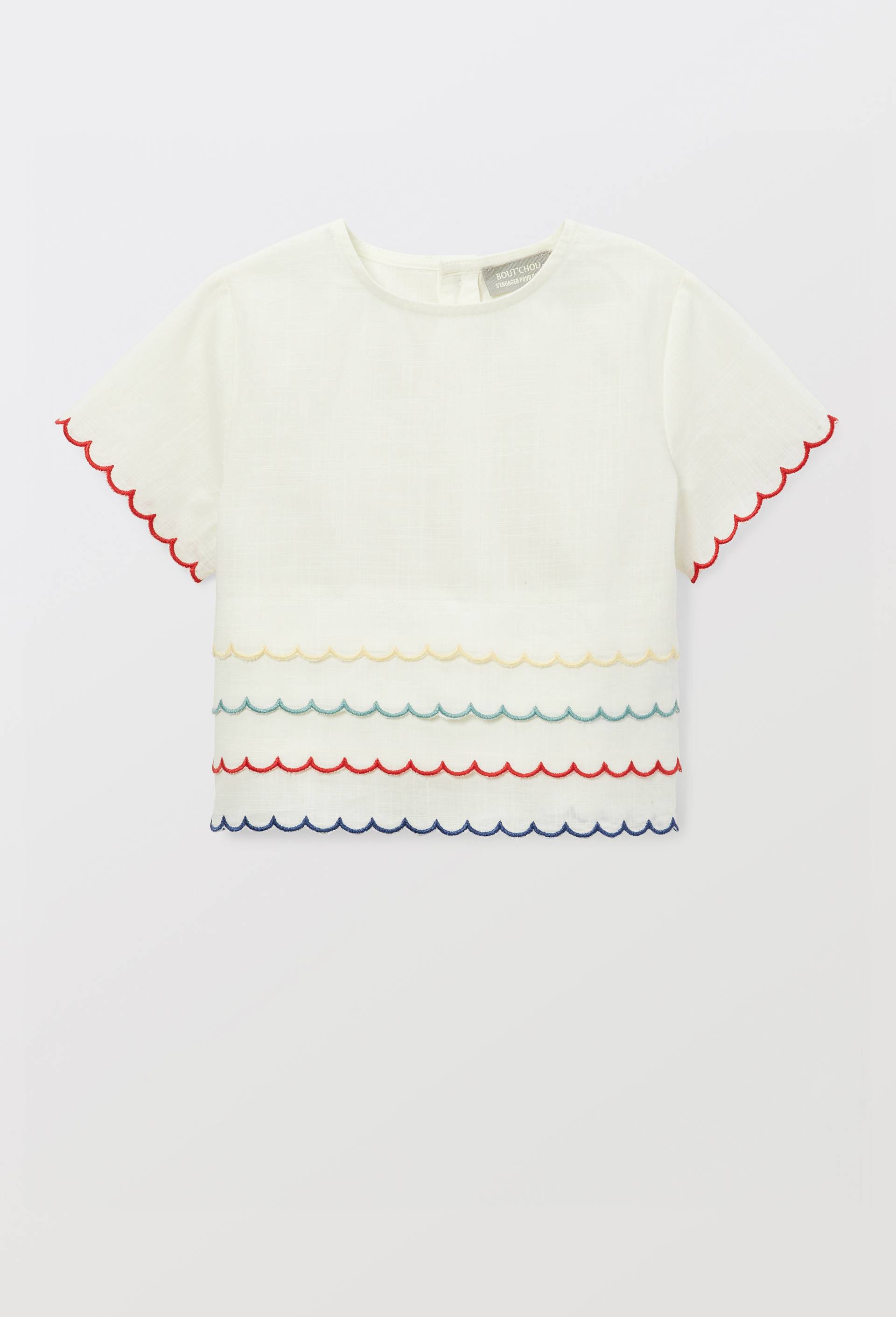 Blouse manches courtes fantaisie en coton BIO GOTS, Ecru, large image number 1.0
