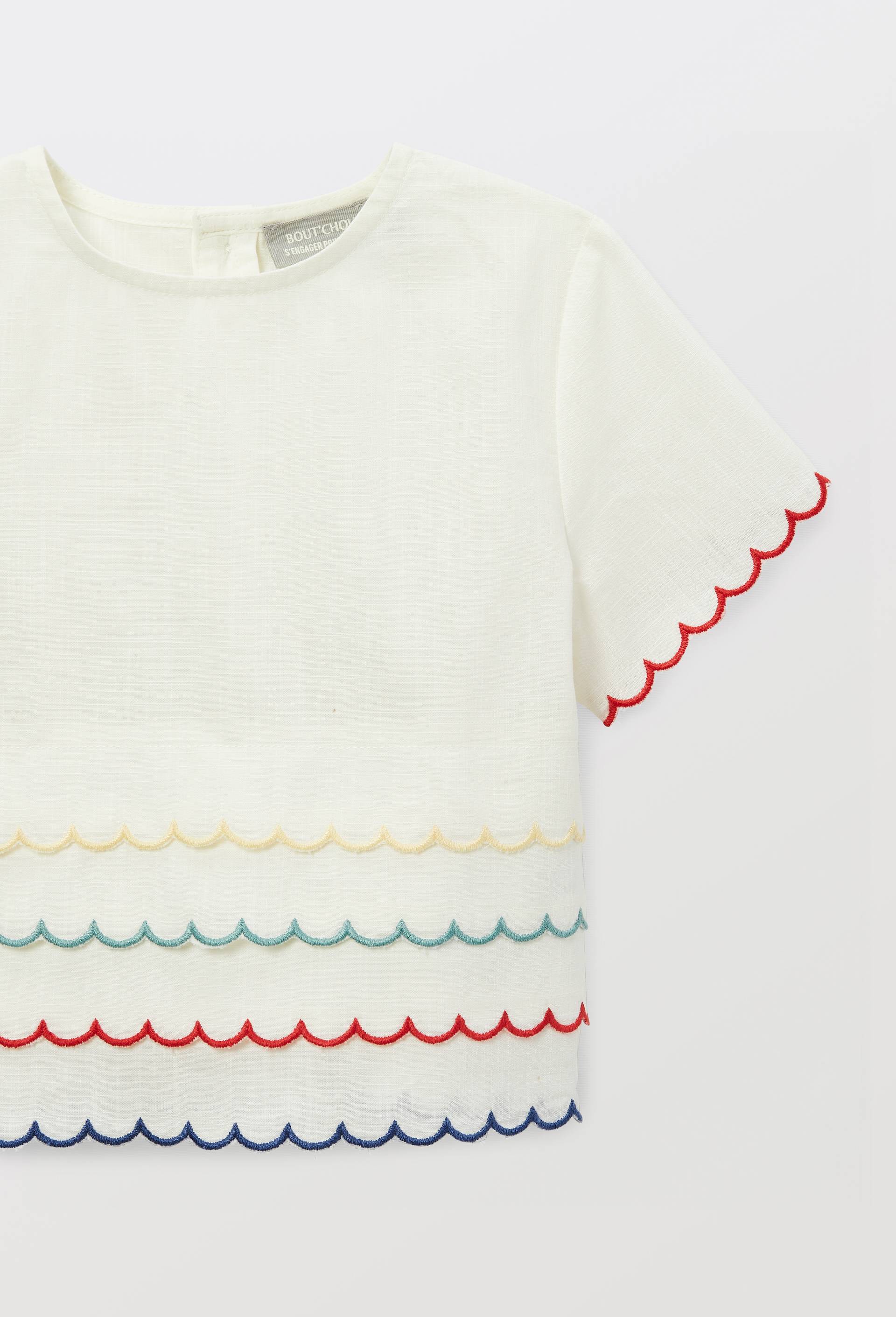 Blouse manches courtes fantaisie en coton BIO GOTS, Ecru, large image number 3.0