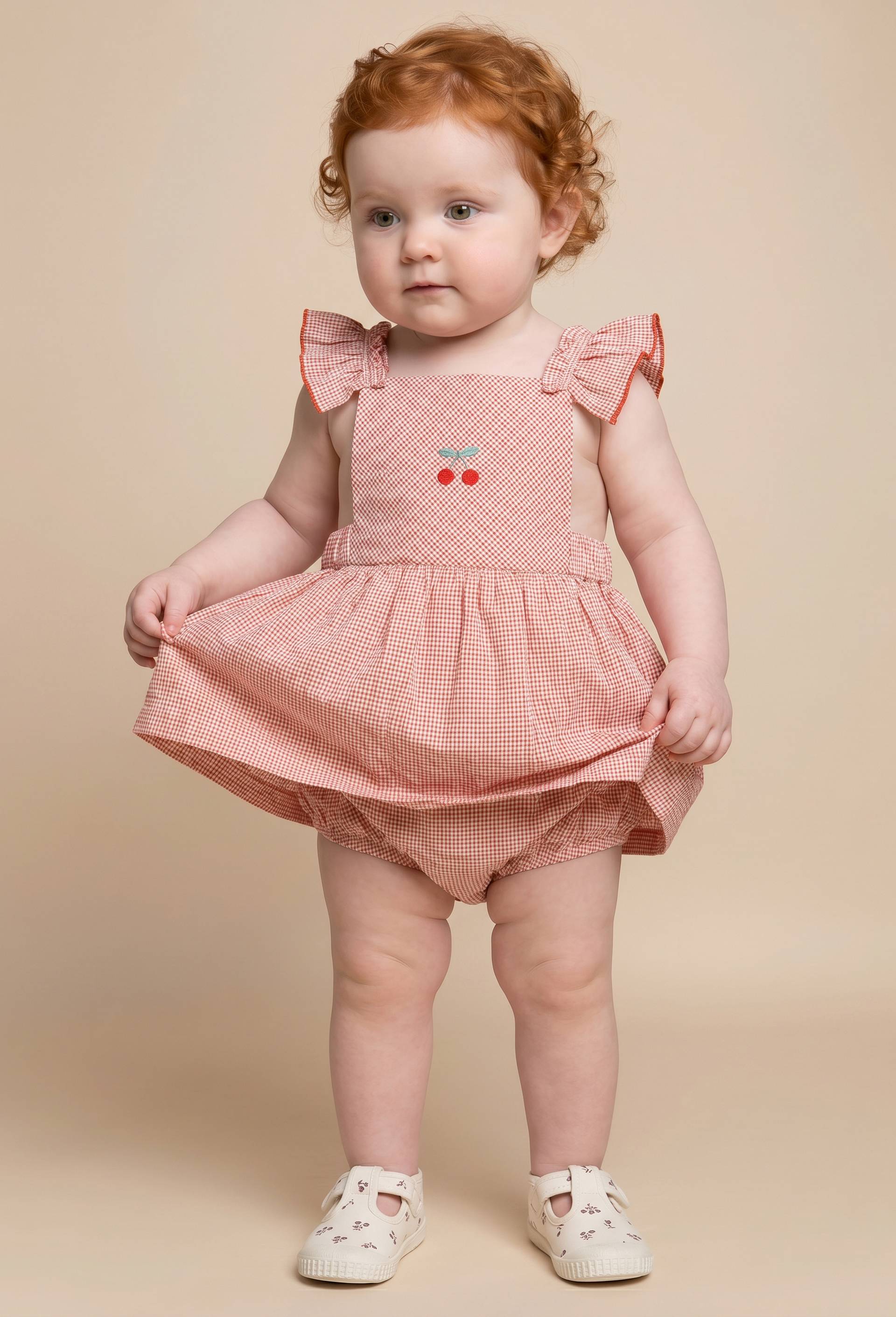 Robe avec bloomer &agrave; carreaux en coton, Orange fonc&eacute;, large image number 0