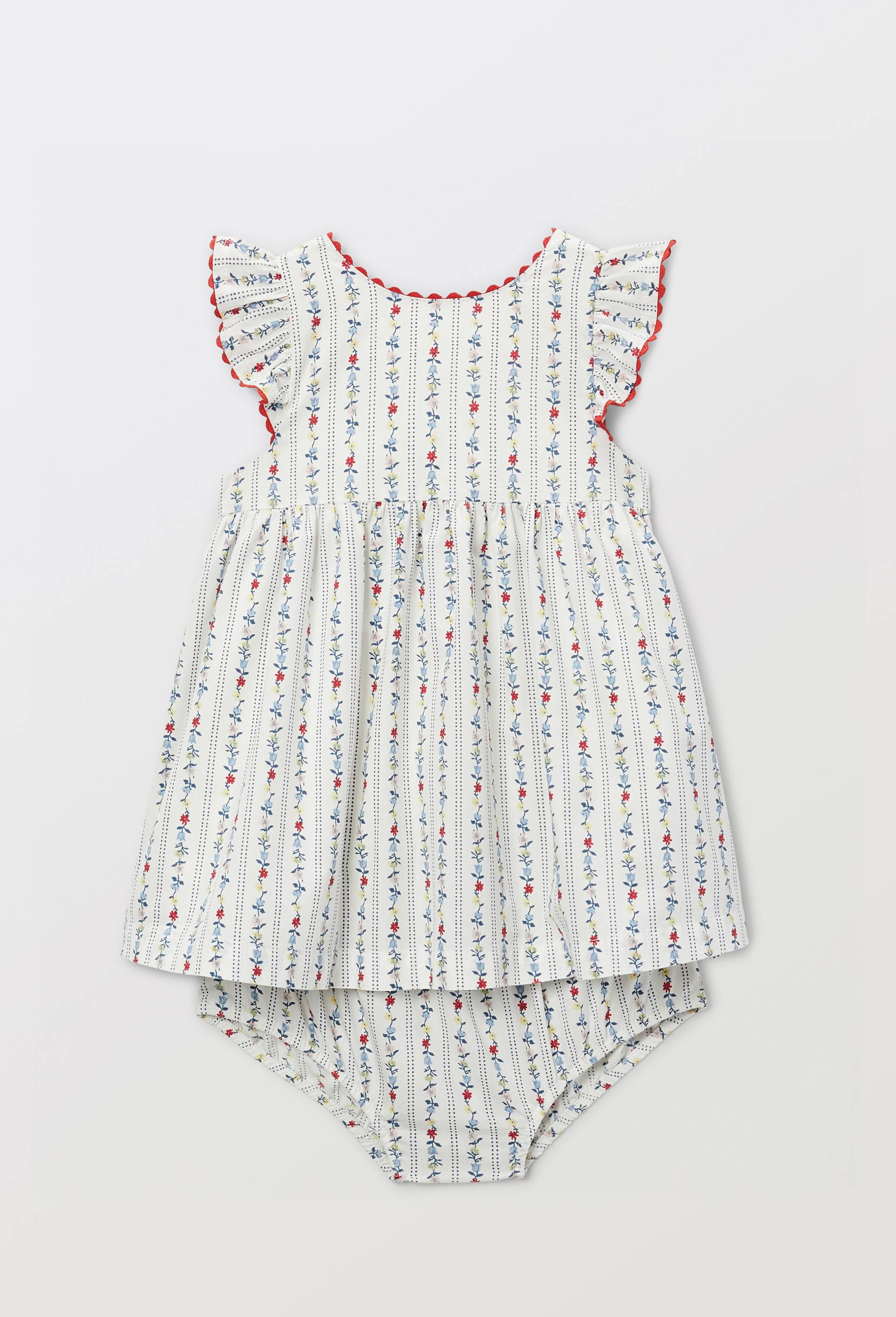 Robe avec bloomer ray&eacute;s et imprim&eacute;s en coton BIO GOTS, Ecru, large image number 0.0