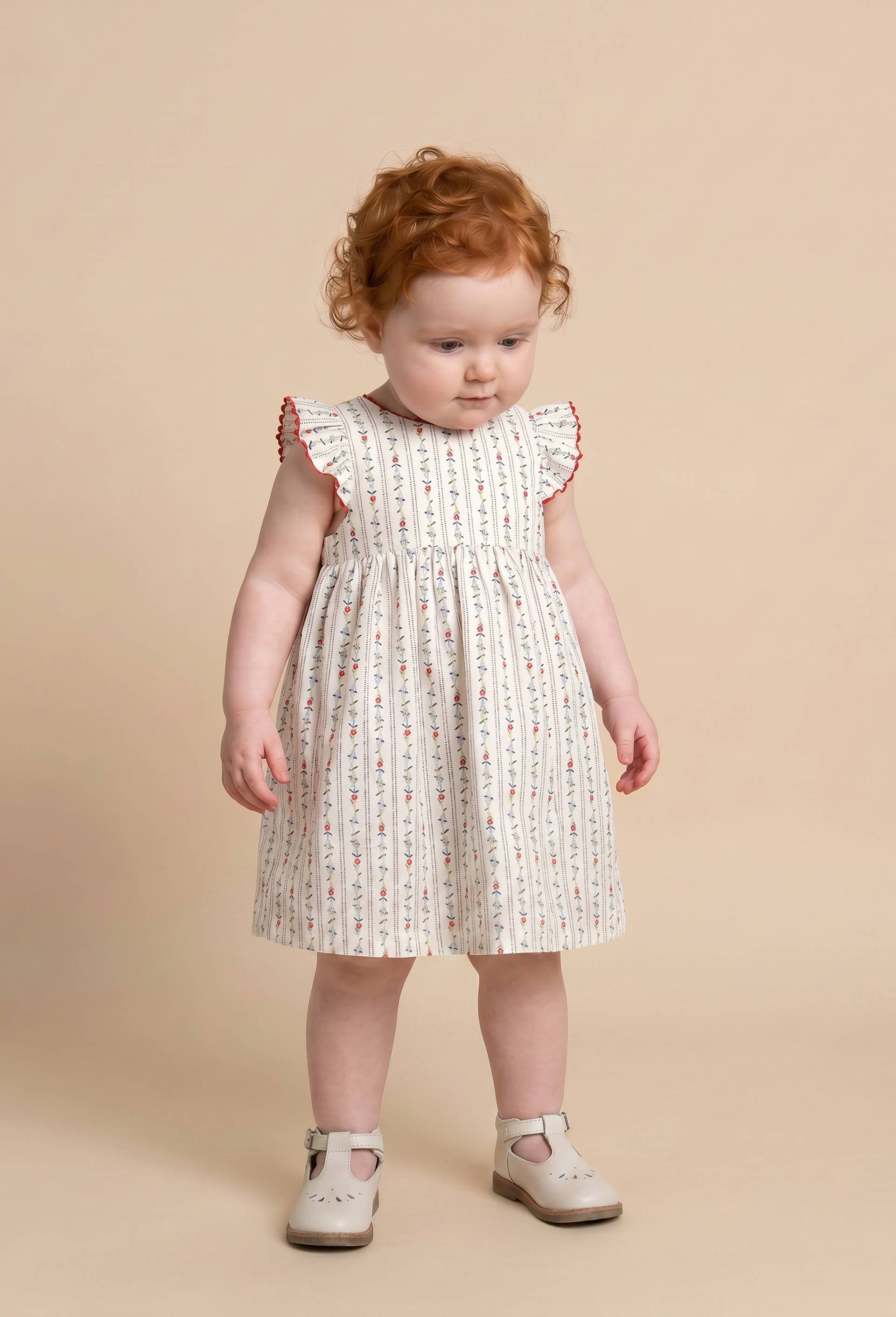 Robe avec bloomer ray&eacute;s et imprim&eacute;s en coton BIO GOTS, Ecru, large image number 0