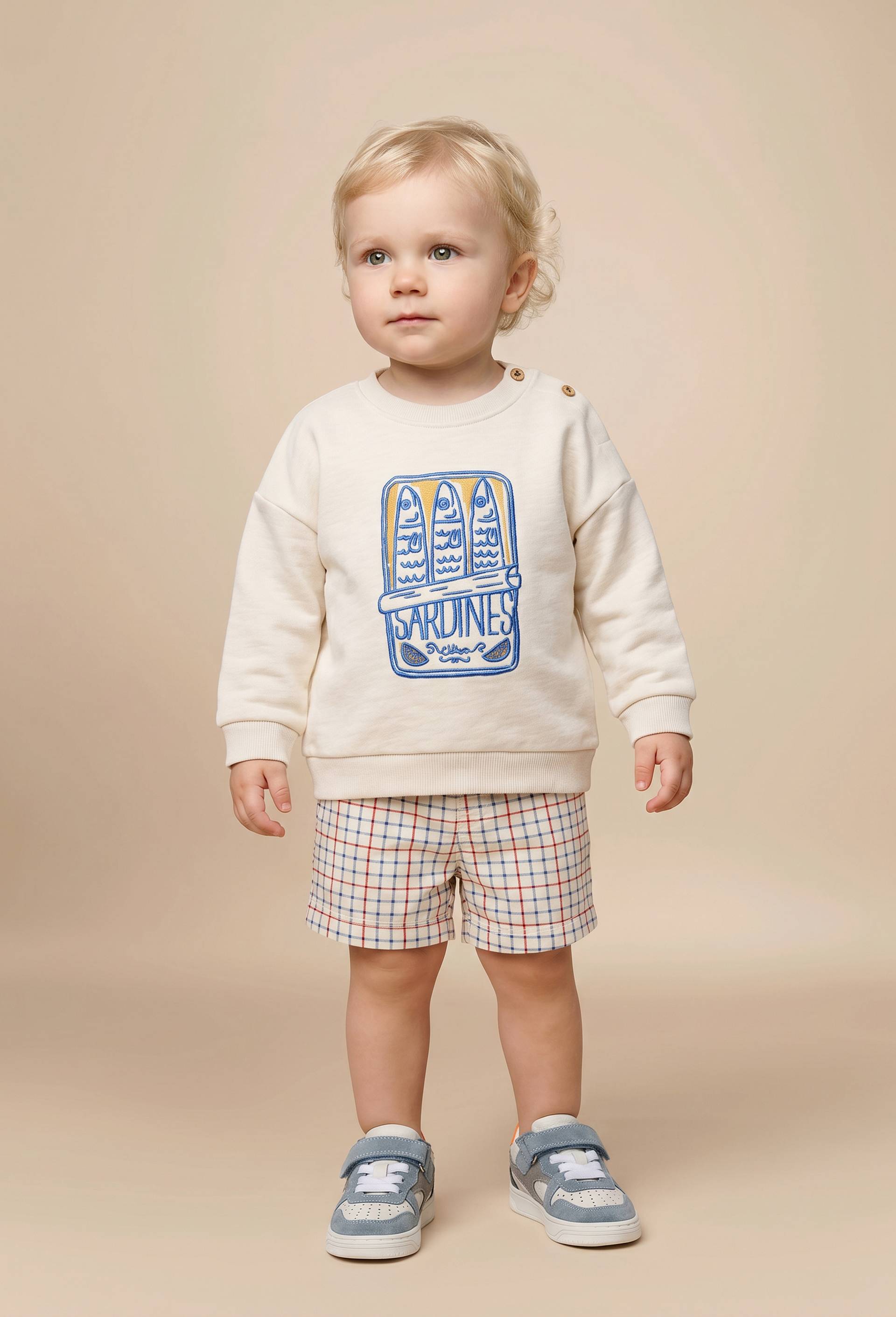 Sweat brod&eacute; en coton BIO GOTS, Beige clair, large image number 0