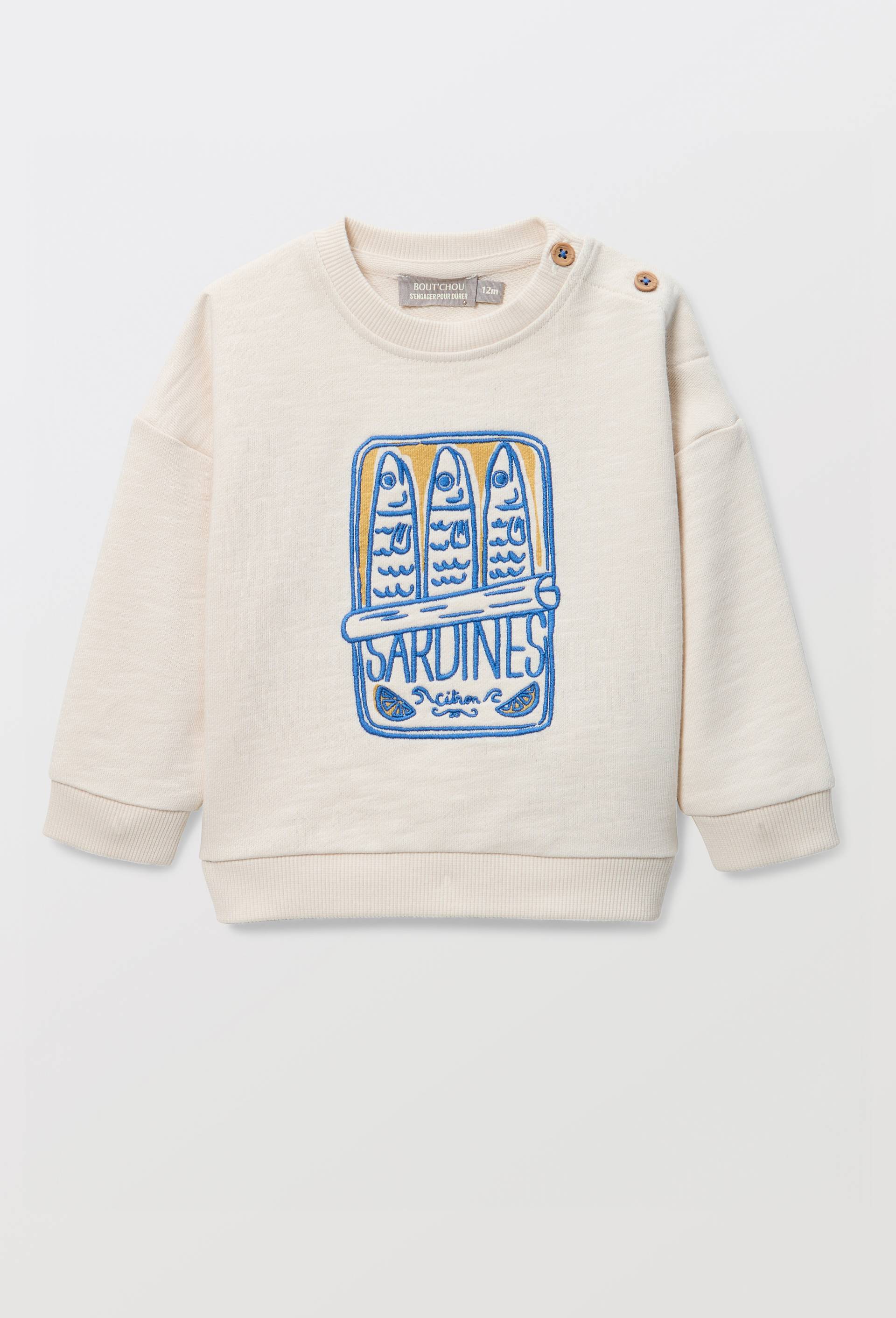 Sweat brod&eacute; en coton BIO GOTS, Beige clair, large image number 1.0