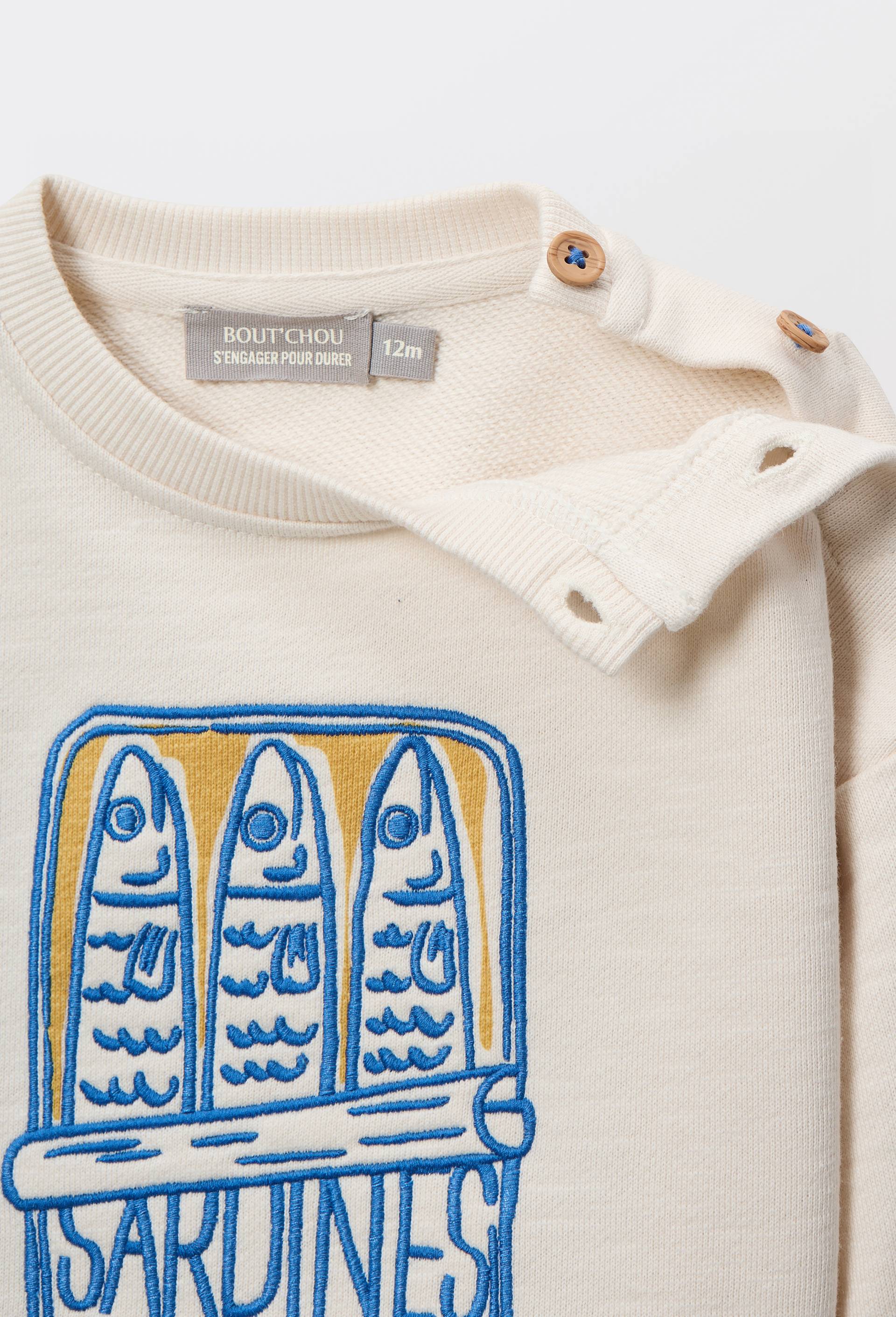 Sweat brod&eacute; en coton BIO GOTS, Beige clair, large image number 3