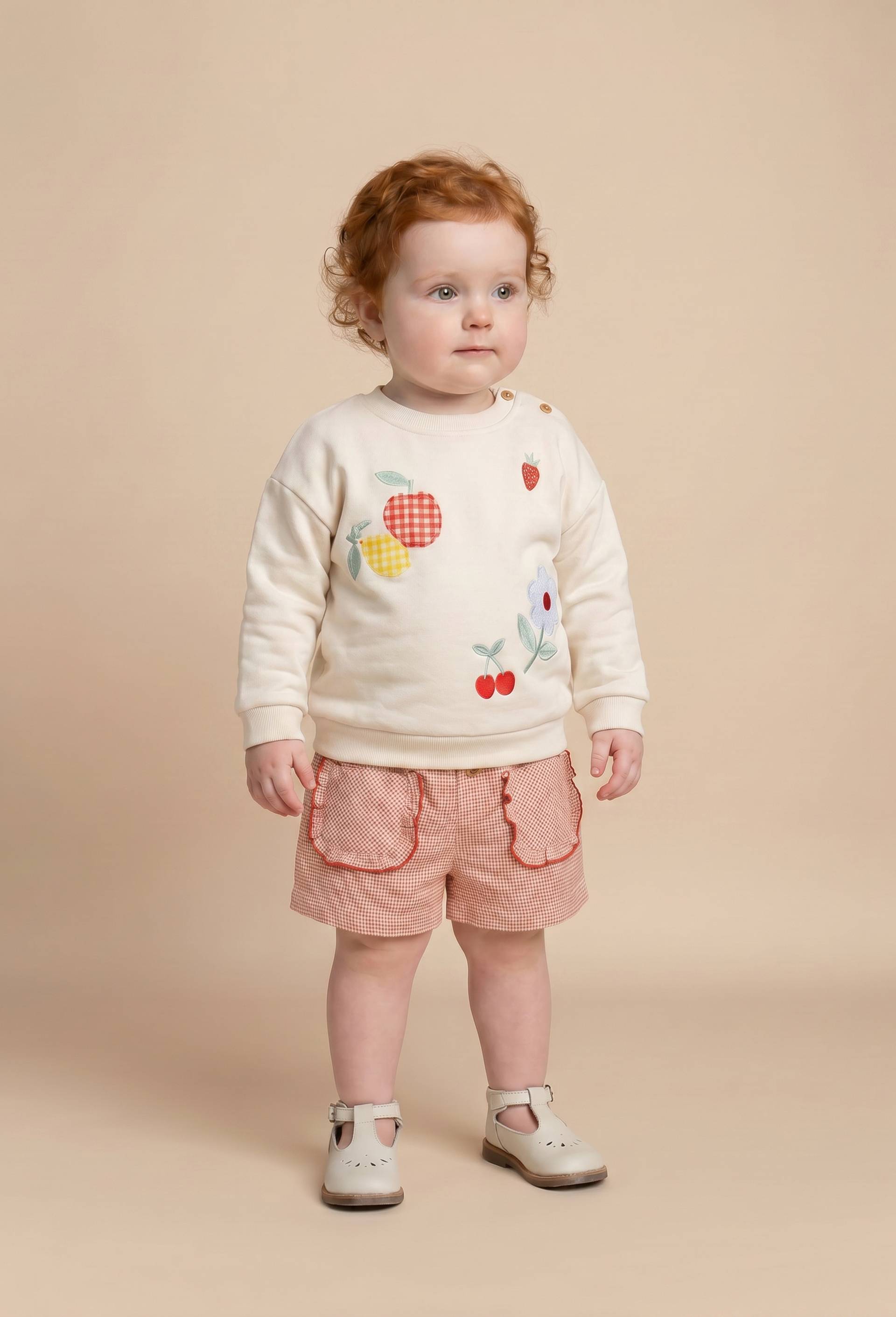 Sweat brod&eacute; en coton BIO GOTS, Beige clair, large image number 0