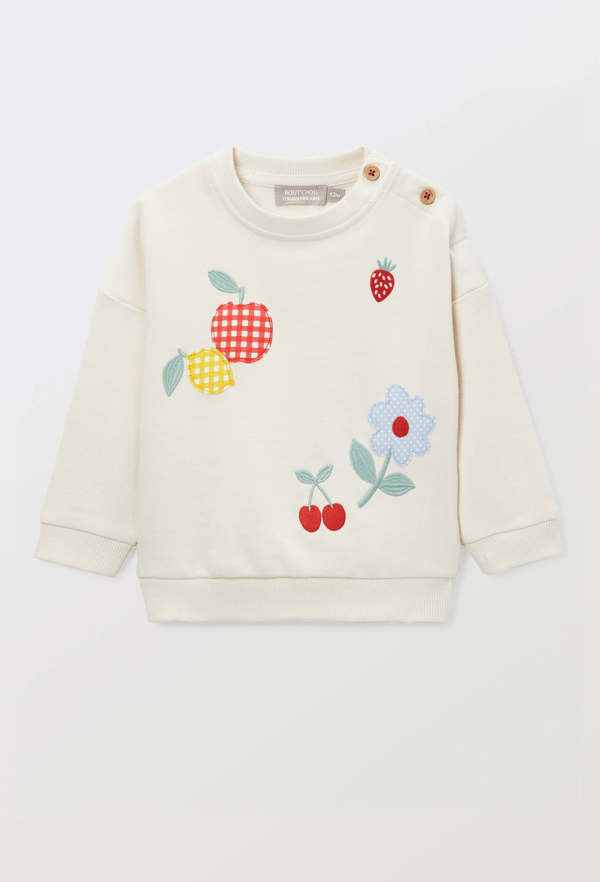 Sweat brod&eacute; en coton BIO GOTS, Beige clair, large image number 1.0