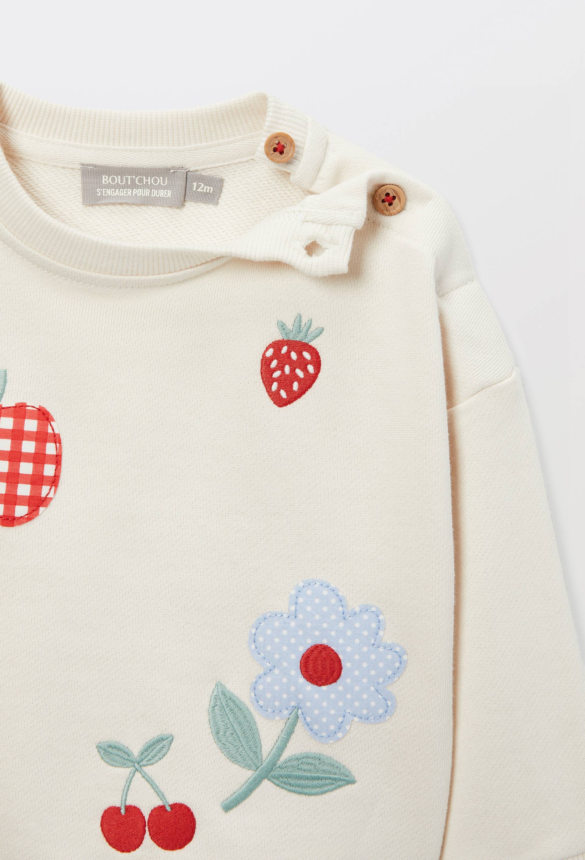 Sweat brod&eacute; en coton BIO GOTS, Beige clair, large image number 3