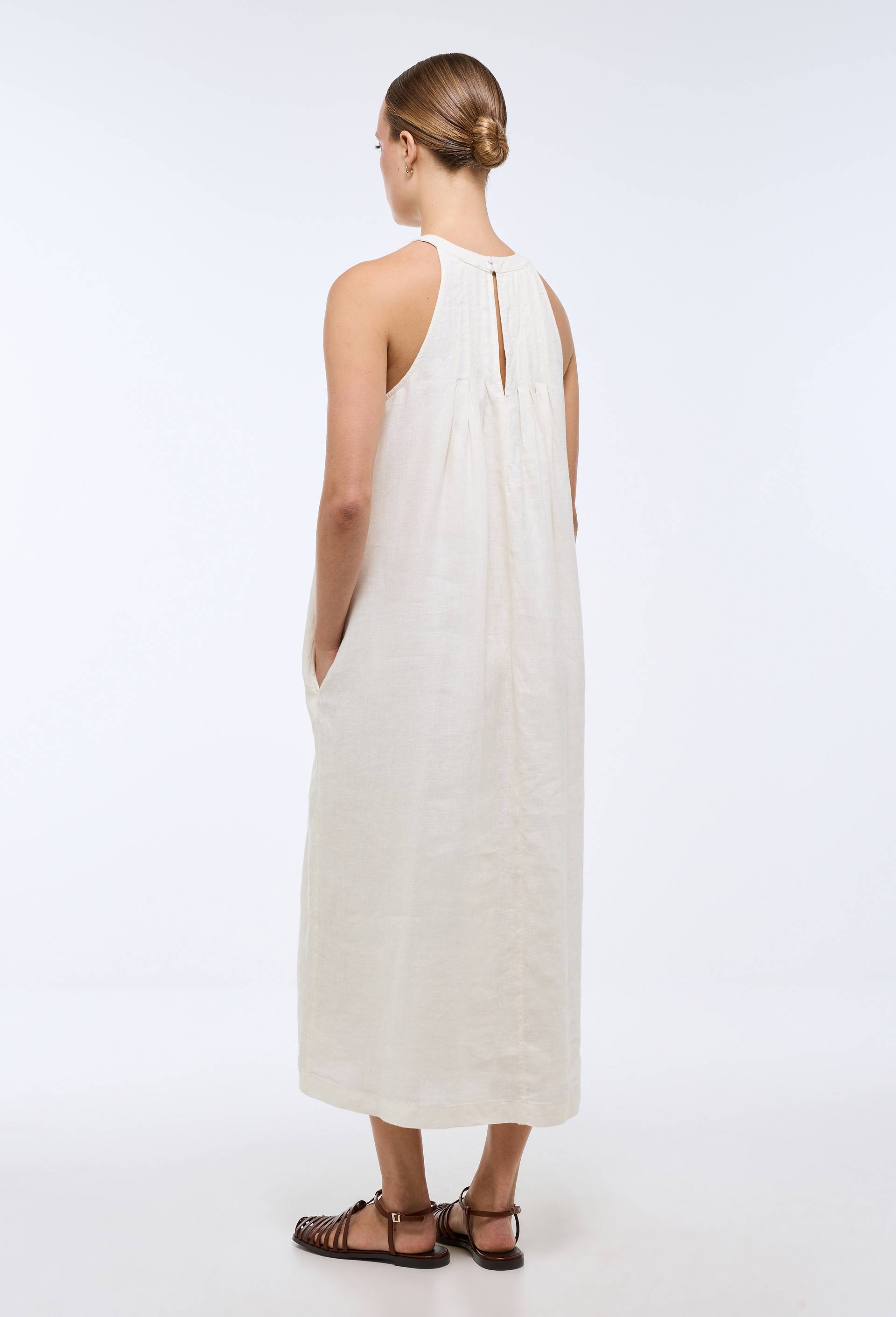 Robe longue sans manches unie en lin, Ecru, large image number 1