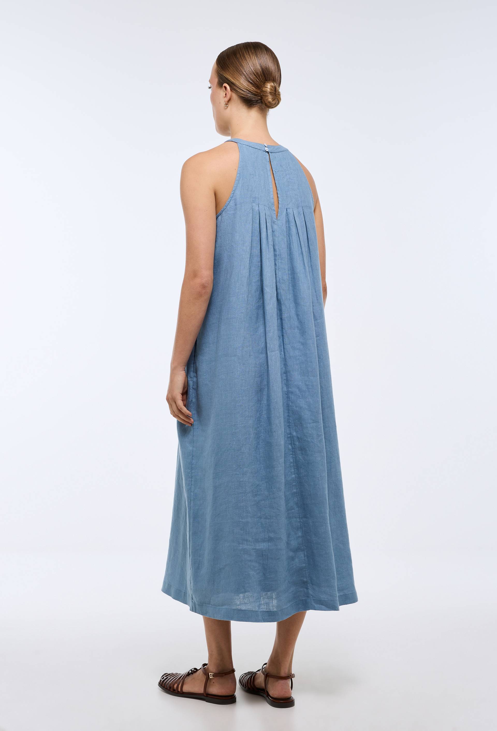 Robe longue sans manches unie en lin, Bleu, large image number 1.0