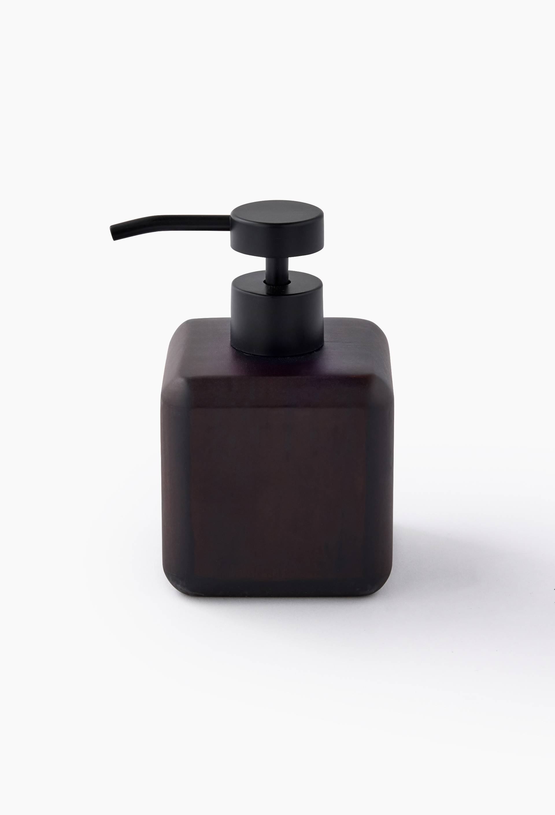 Distributeur de savon,8,2x8,2x13,2cm, en bois d'acacia et plastique, Brun fonc&eacute;, large image number 0.0