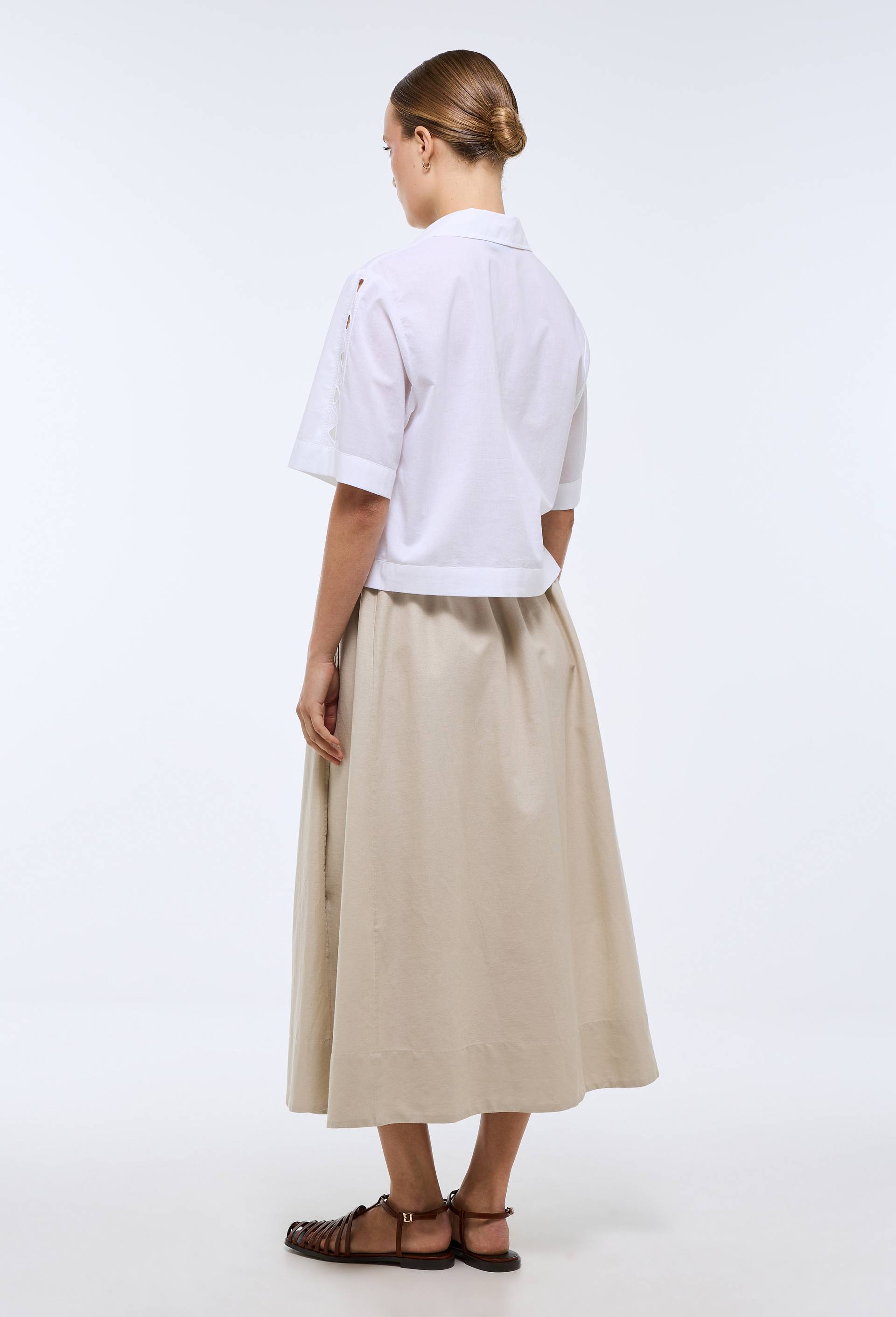 Jupe midi unie portefeuille contenant du lin, Beige, large image number 1