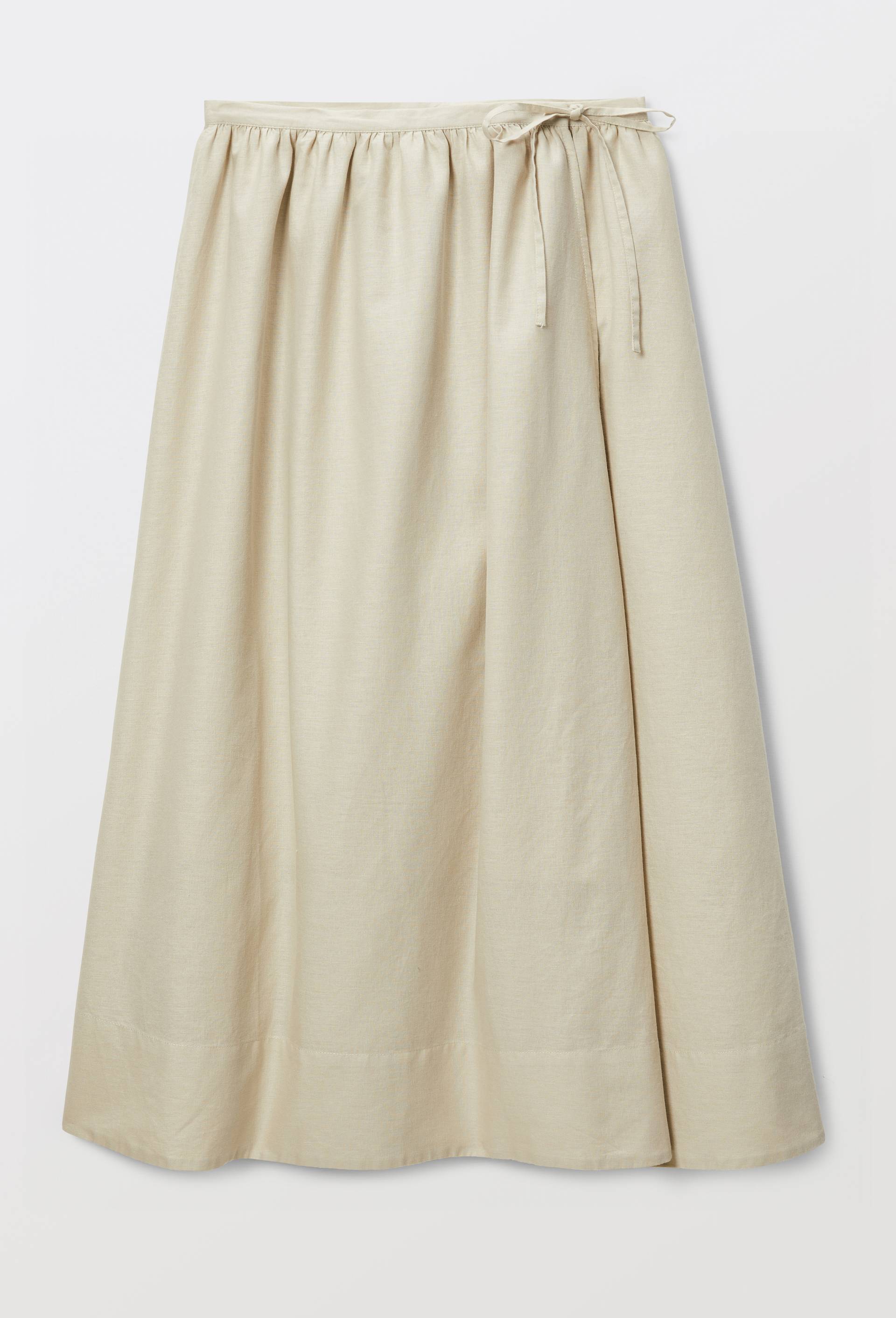 Jupe midi unie portefeuille contenant du lin, Beige, large image number 2