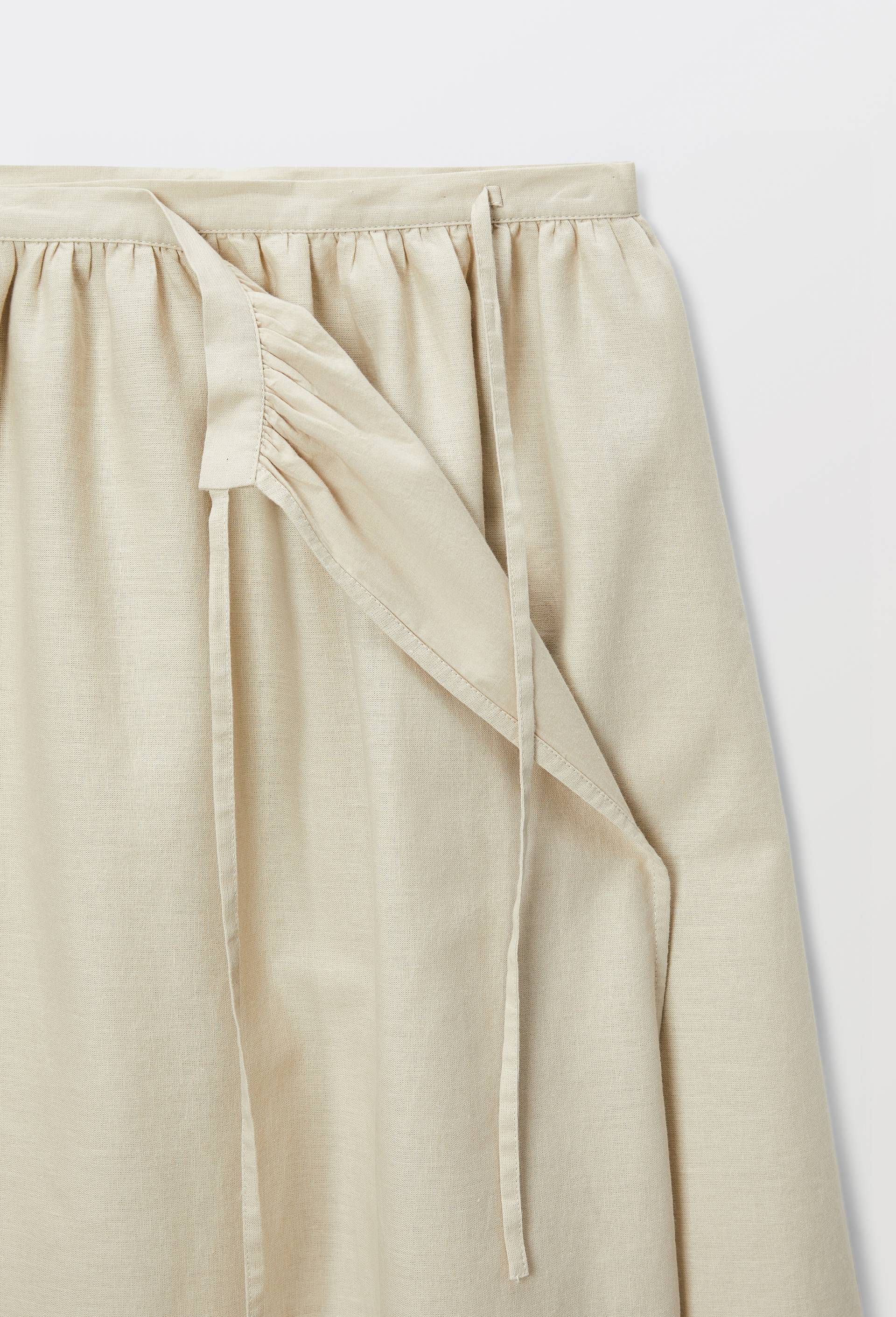 Jupe midi unie portefeuille contenant du lin, Beige, large image number 3